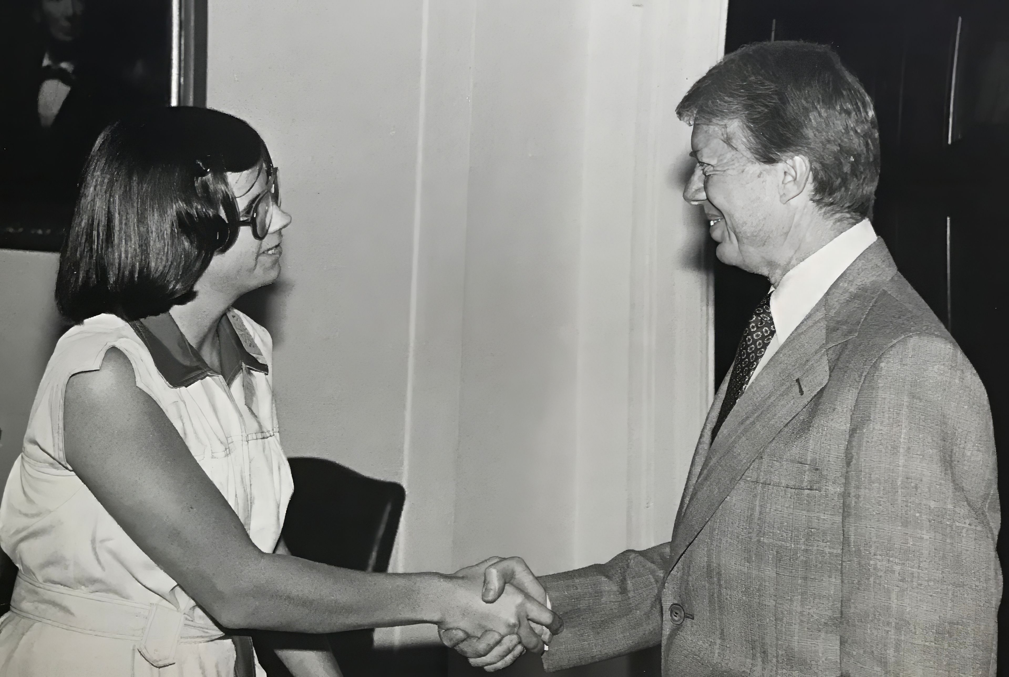 Linda Gastreich shakes hands with President Jimmy Carter during a trip to Washington, D.C., in the late 1970s. Gastreich was invited, along with several other "small-town" reporters, to a news conference hosted by the then-president. 