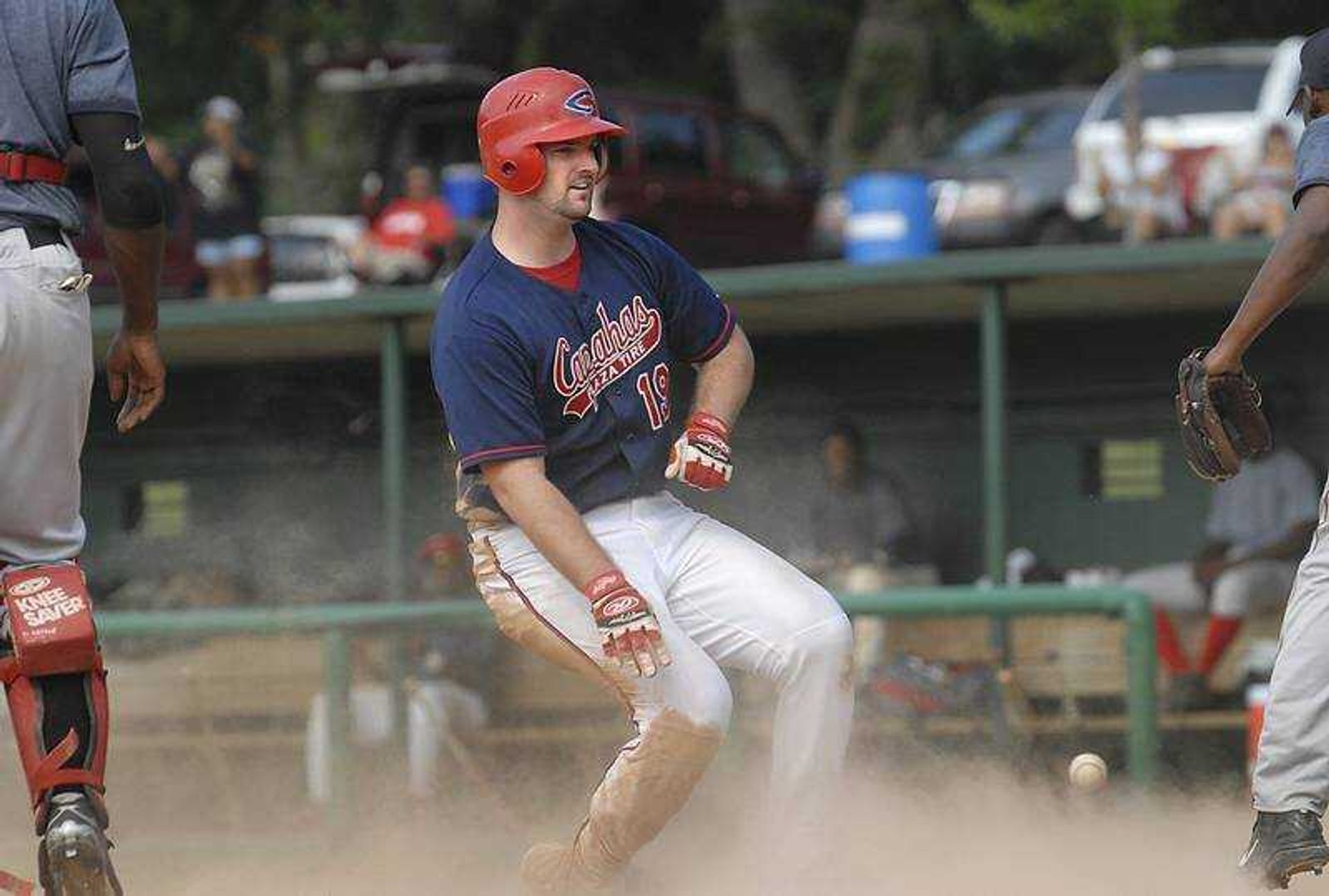 FRED LYNCH ~ flynch@semissourian.com
Levi Olson scored the first run for the Capahas against Pine Bluff during the second inning Saturday at Capaha Field.