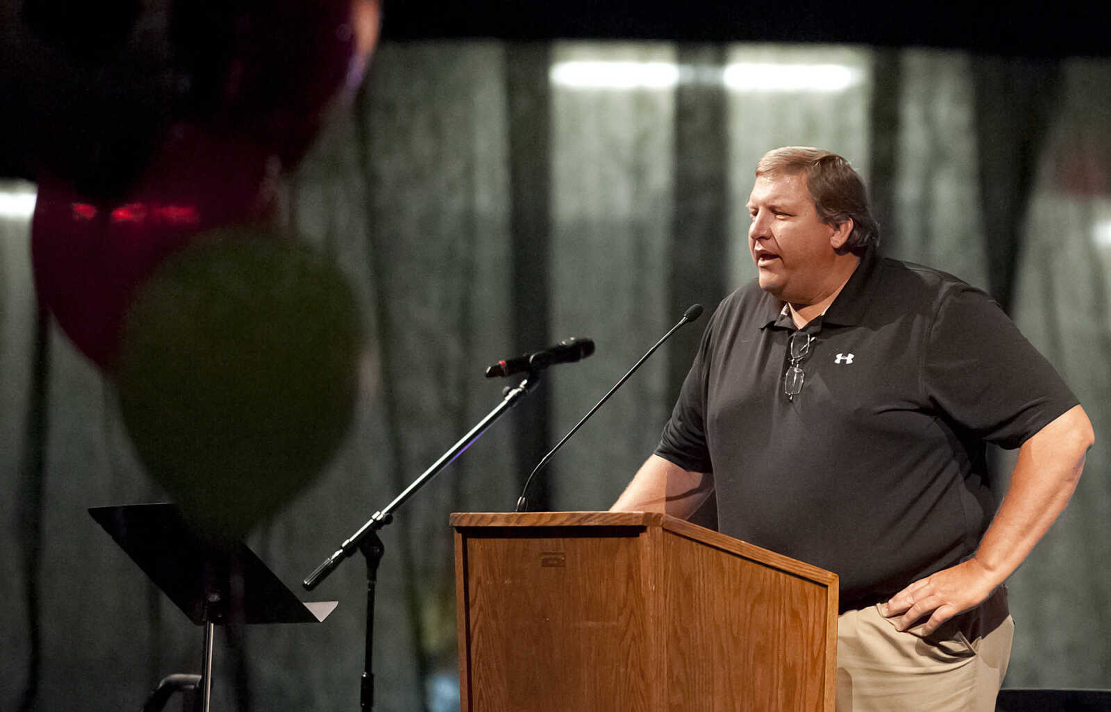 Mike Scott speaks about Nolan Weber during "Nolan Weber, Celebration of Life," Wednesday, April 30, at the Jackson High School Event Center. Friends, family and community members gathered to remember the former Jackson High School baseball and soccer player who passed away from brain cancer in December on what would have been Nolan's 19th birthday.