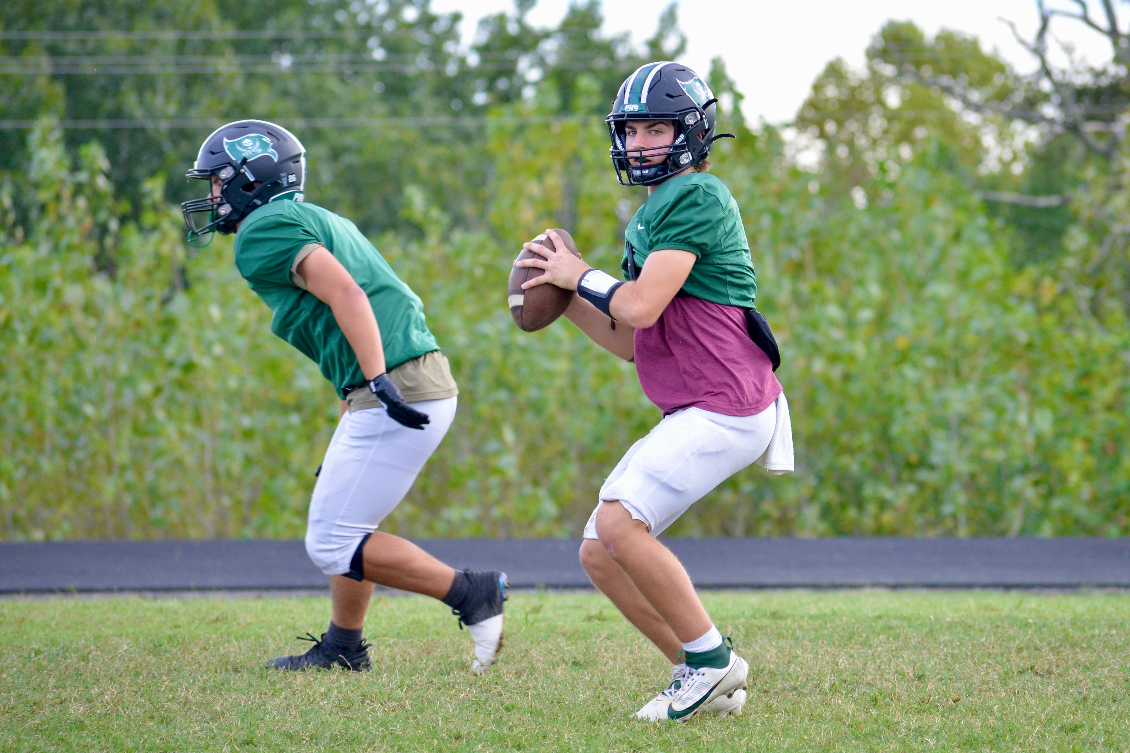 Perryville quarterback Kayd Luckey prepares to throw a pass during football practice on Wednesday, Sept. 25, in Perryville, Mo.
