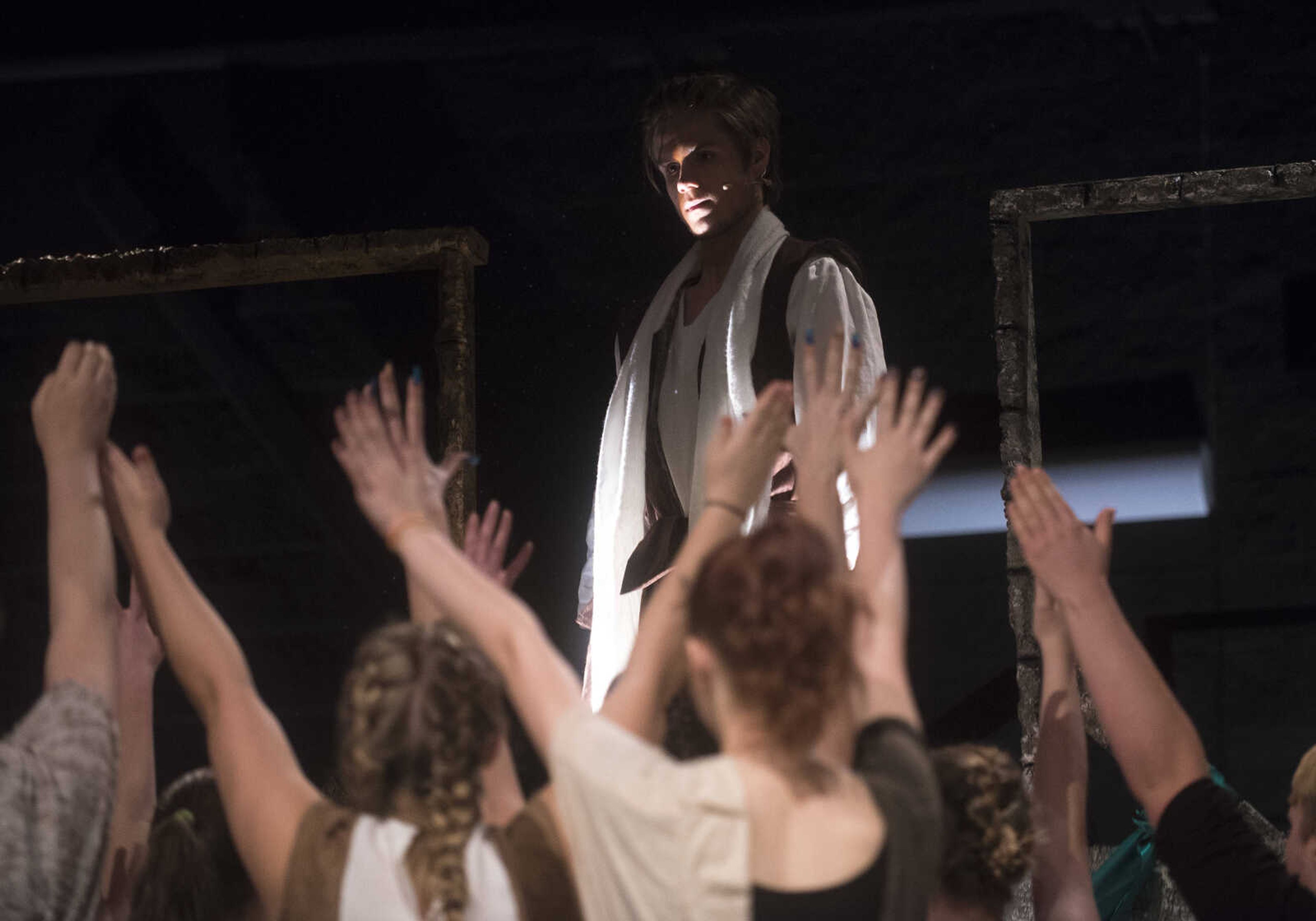 Kamron Underwood as Jesus Christ performs a scene of Jesus Christ Superstar during rehearsal Tuesday, March 28, 2017 at the Richard D. Kinder Performance Hall at Cape Girardeau Central High School.