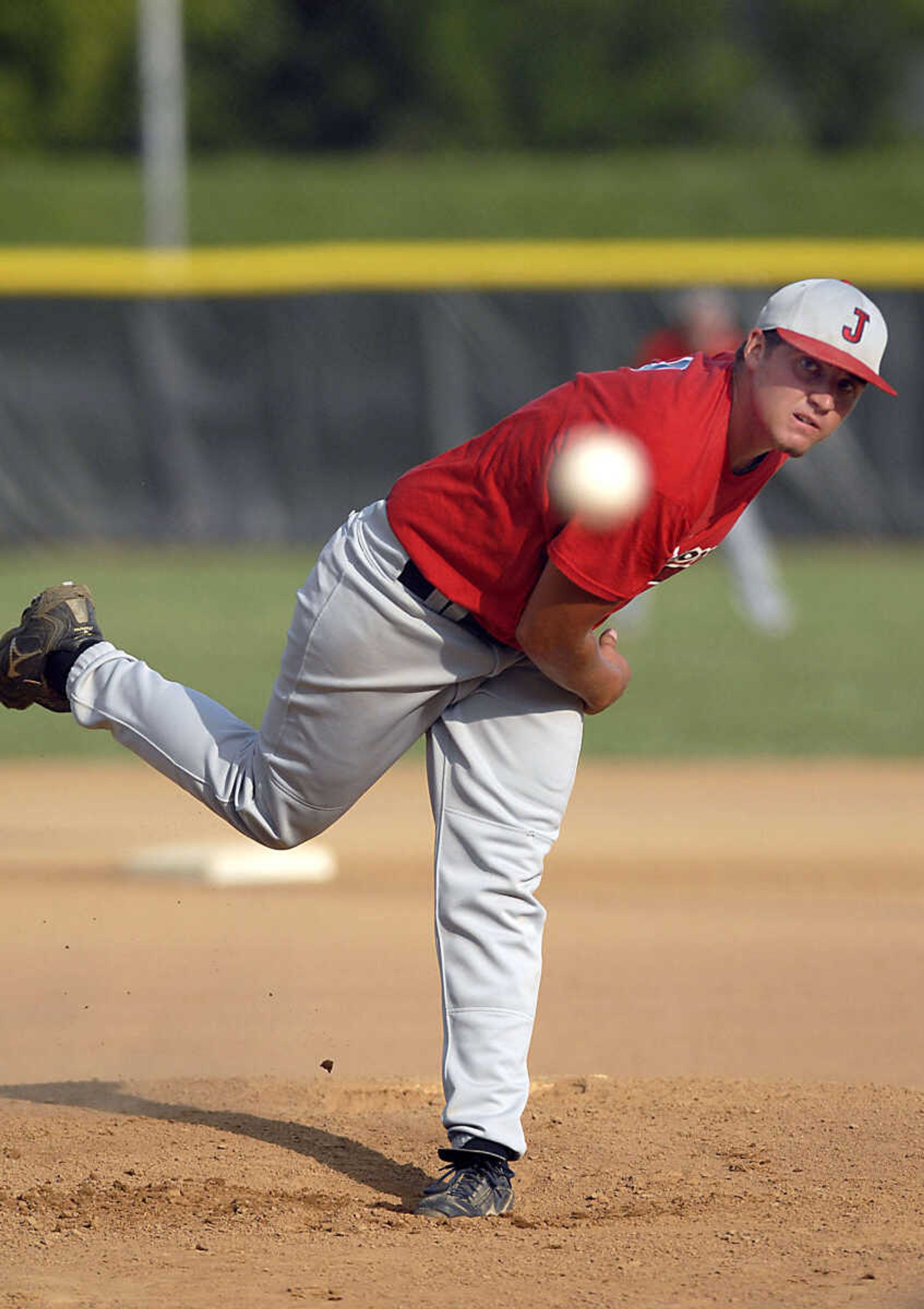 KIT DOYLE ~ kdoyle@semissourian.com
Jackson starter Bryant Steffens pitches against New Madrid Monday evening, July 6, 2009, in a Senior Babe Ruth game at Jackson City Park.