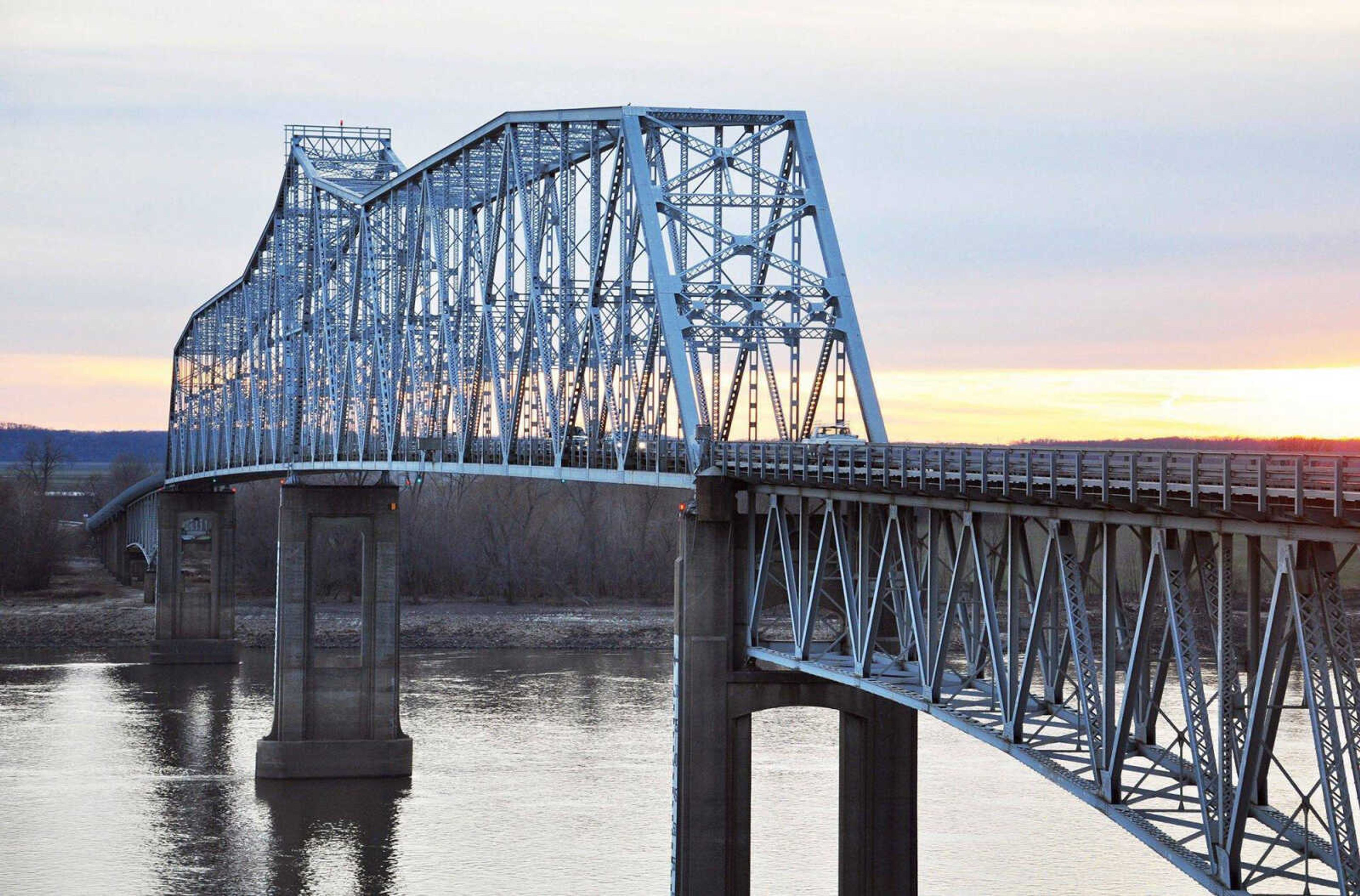 The Chester Bridge, connecting Perry County and Chester, Illinois, was rebuilt and reopened after the original span collapsed in 1944.