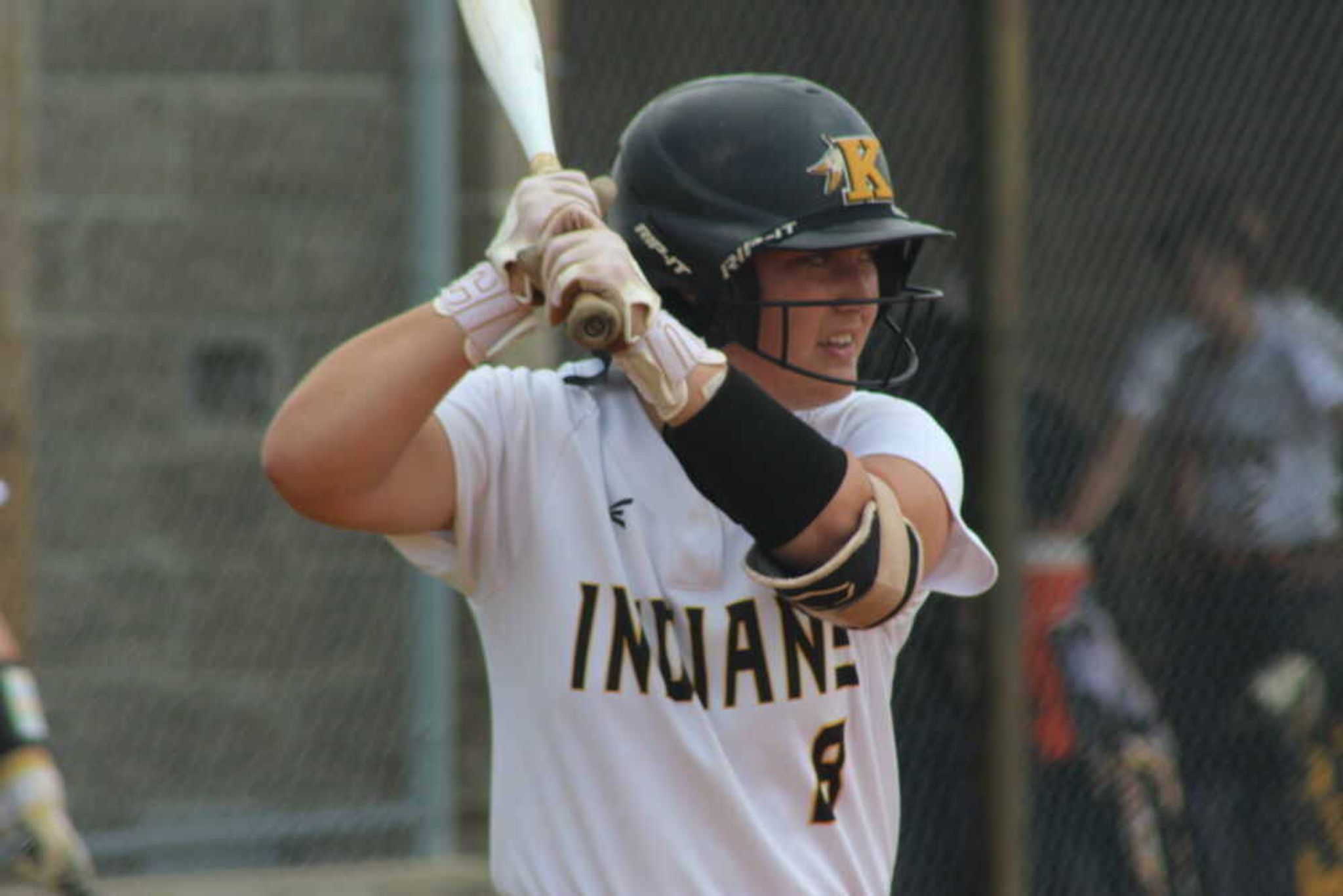 Kennett's Hadley Wilson prepares to bat at Malden.