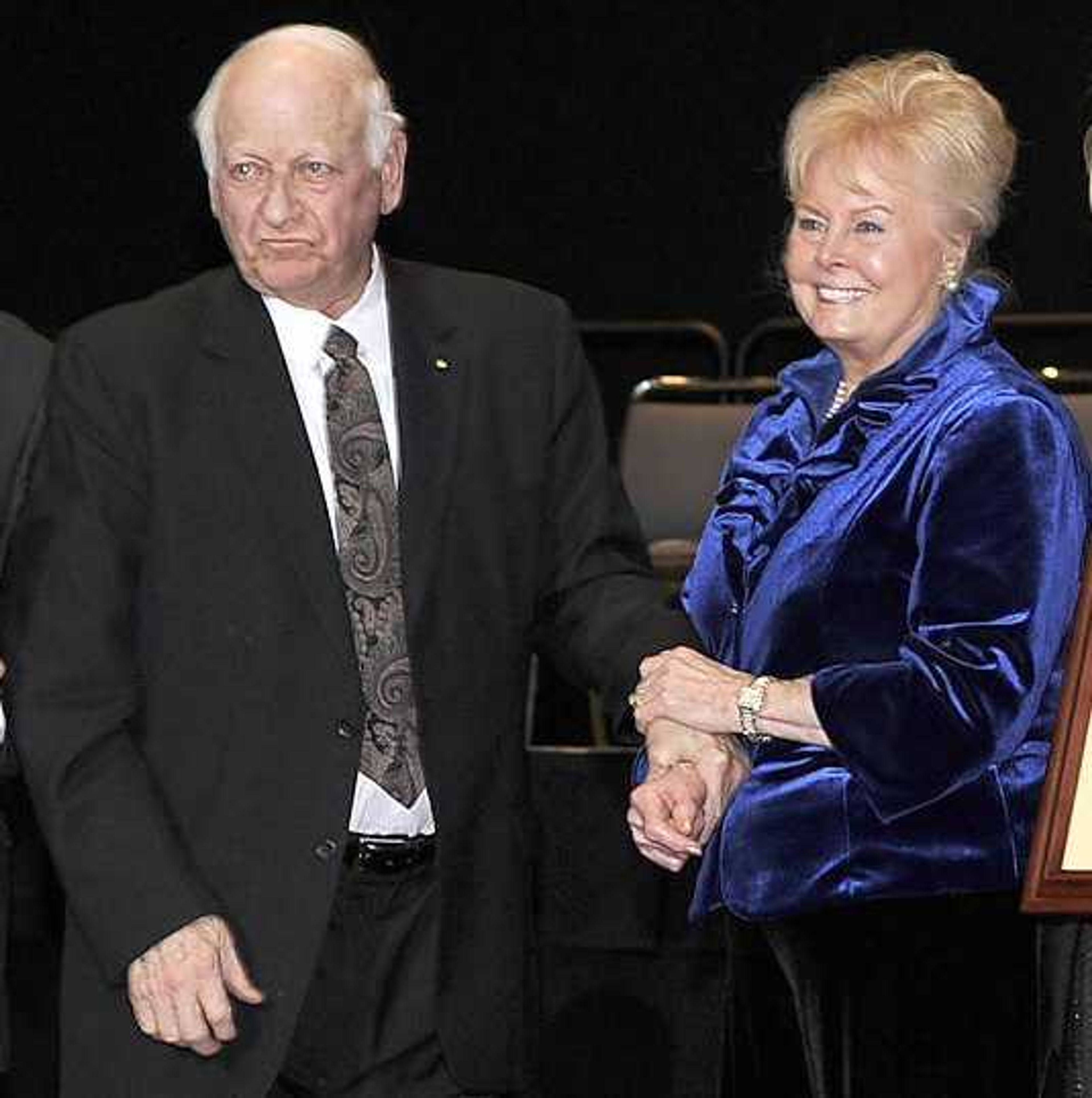 Charles L. Drury, seen here with his wife, Shirley, was presented the Rush H. Limbaugh Award by the Cape Girardeau Area Chamber of Commerce Jan. 27, 2017, at the Show Me Center.