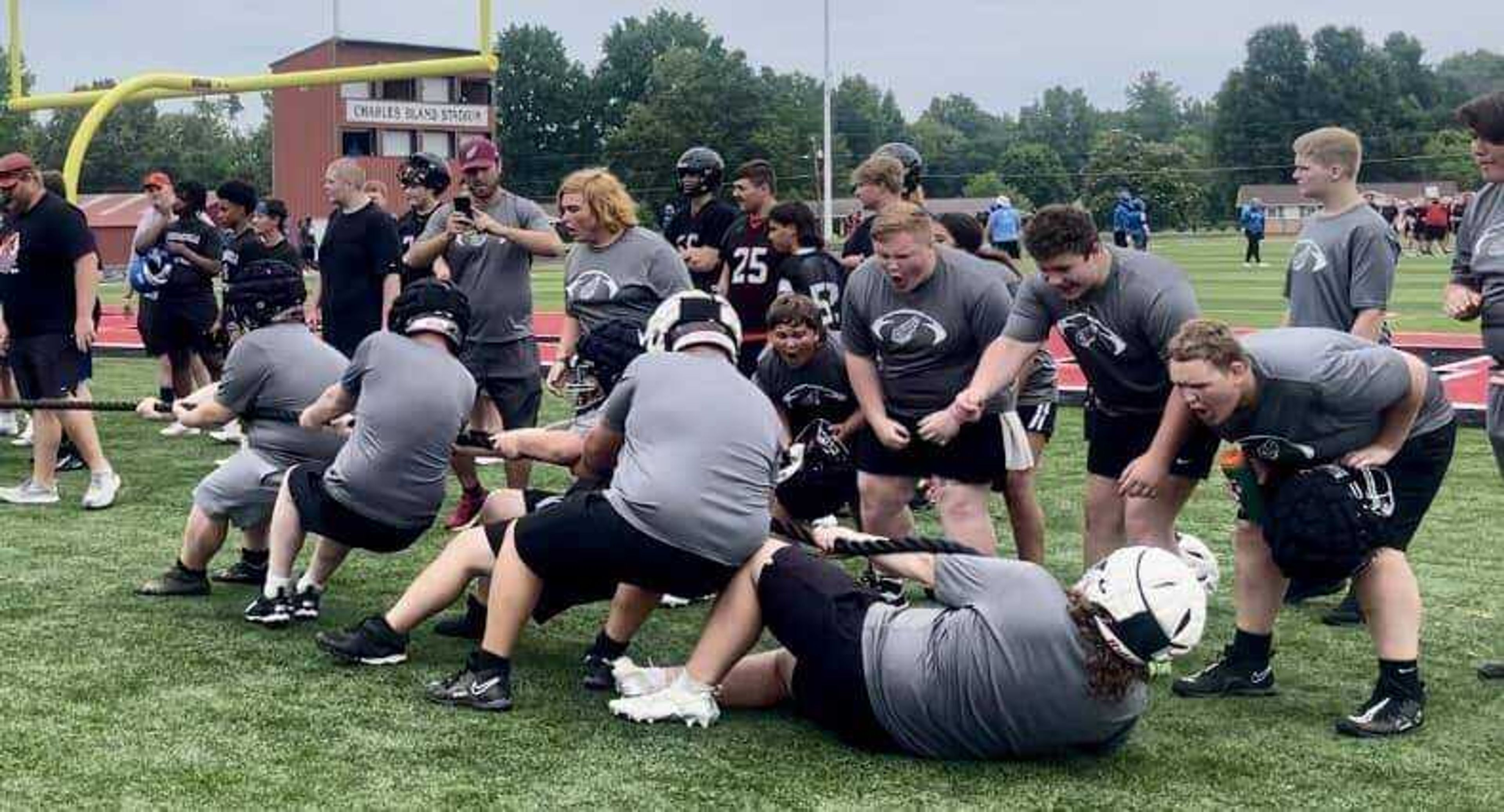 Kelly competes in the tug-of-war competition during the Dexter 7-on-7 and Big Man Challenge on Wednesday, June 19, 2024.