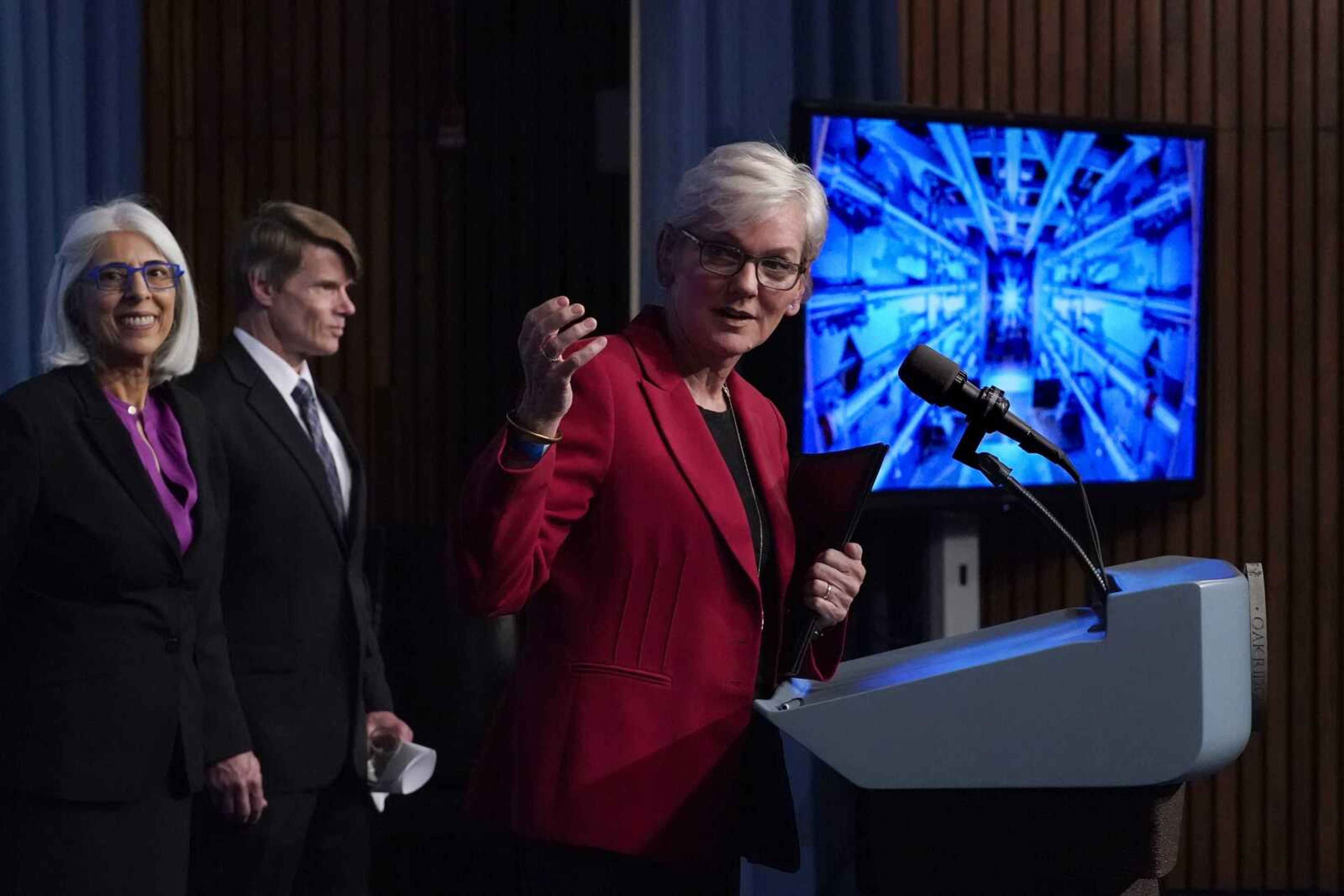 Secretary of Energy Jennifer Granholm, appears at a Dec. 13 news conference in Washington. Granholm's cabinet agency has been tasked with enforcing a new federal ban on the selling of incandescent light bulbs effective Tuesday, Aug. 1.