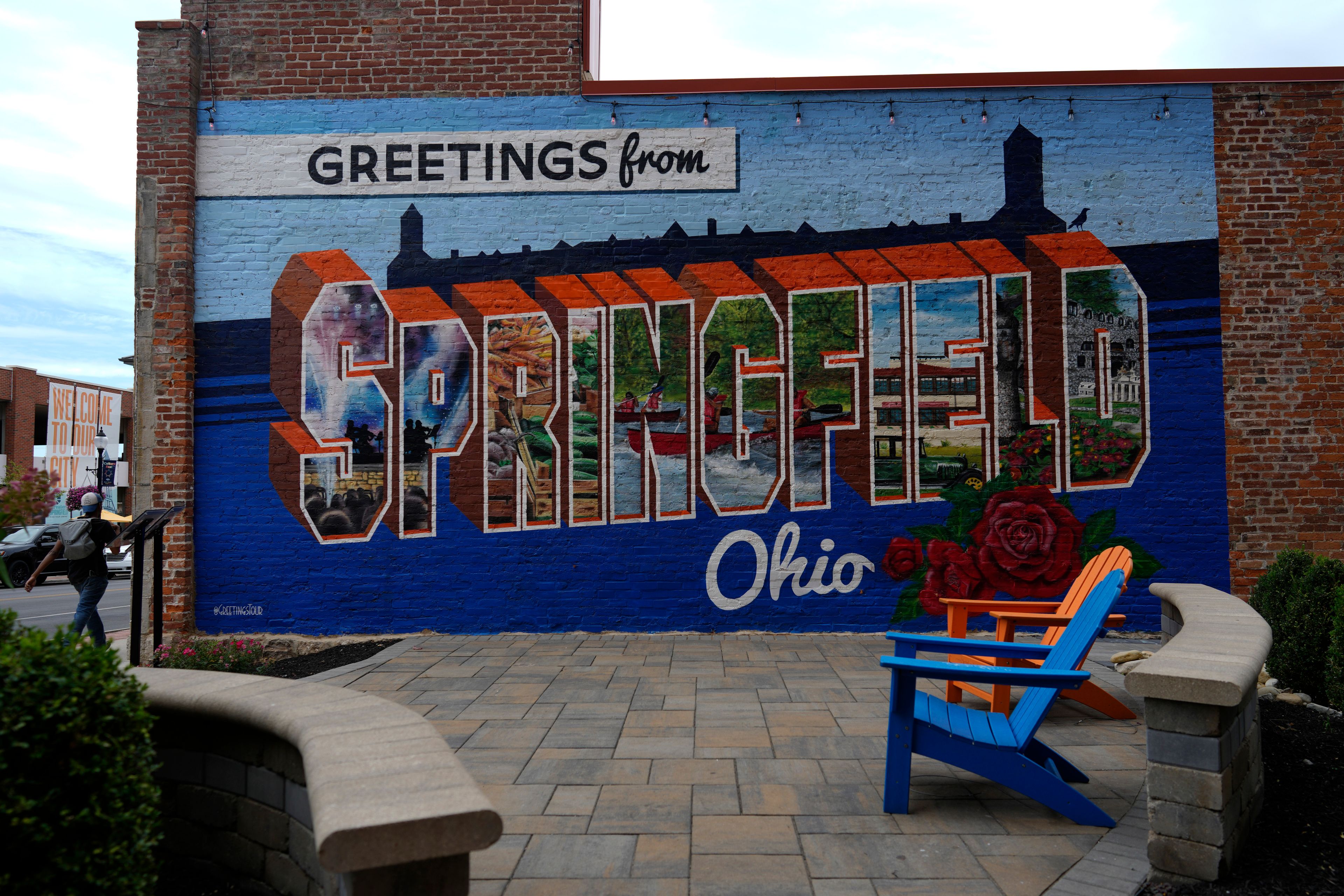 A mural that reads "Greetings from Springfield Ohio" is seen painted on an alley wall Tuesday, Sept. 17, 2024, in Springfield, Ohio. (AP Photo/Carolyn Kaster)