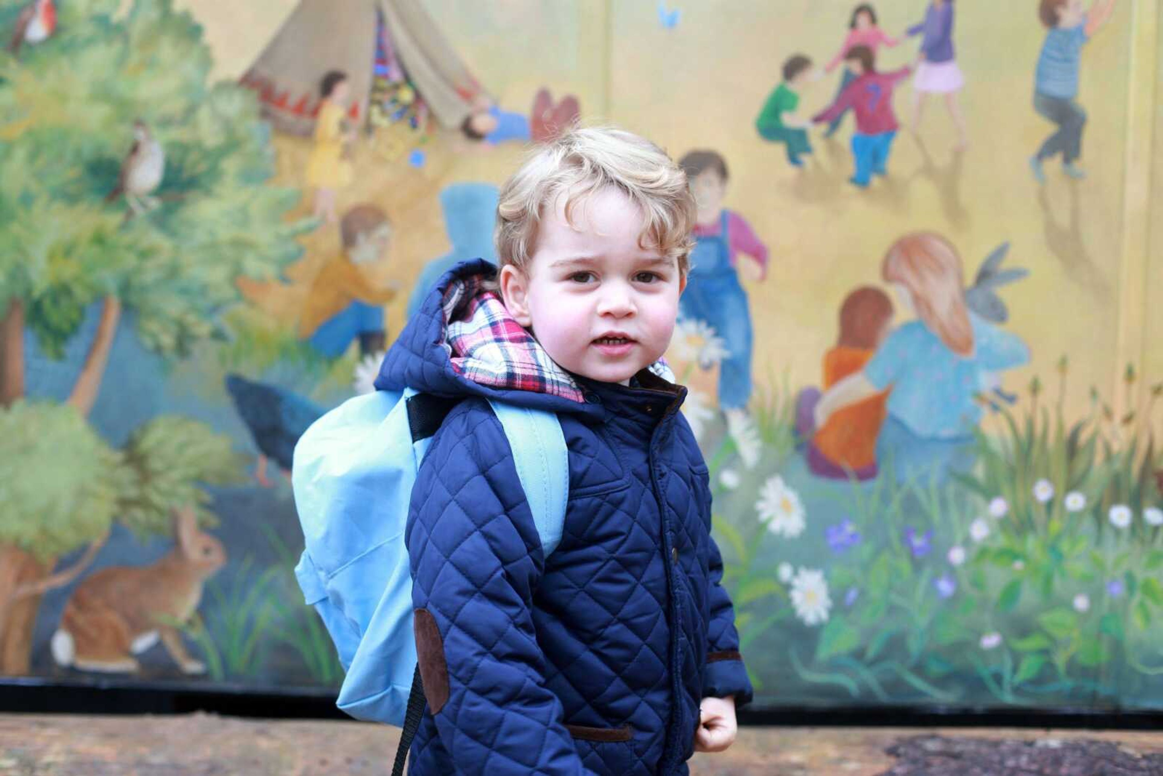 Prince George poses on his first day Wednesday at the Westacre Montessori nursery school in Norfolk, England. (The Duchess of Cambridge/ Kensington Palace via AP)