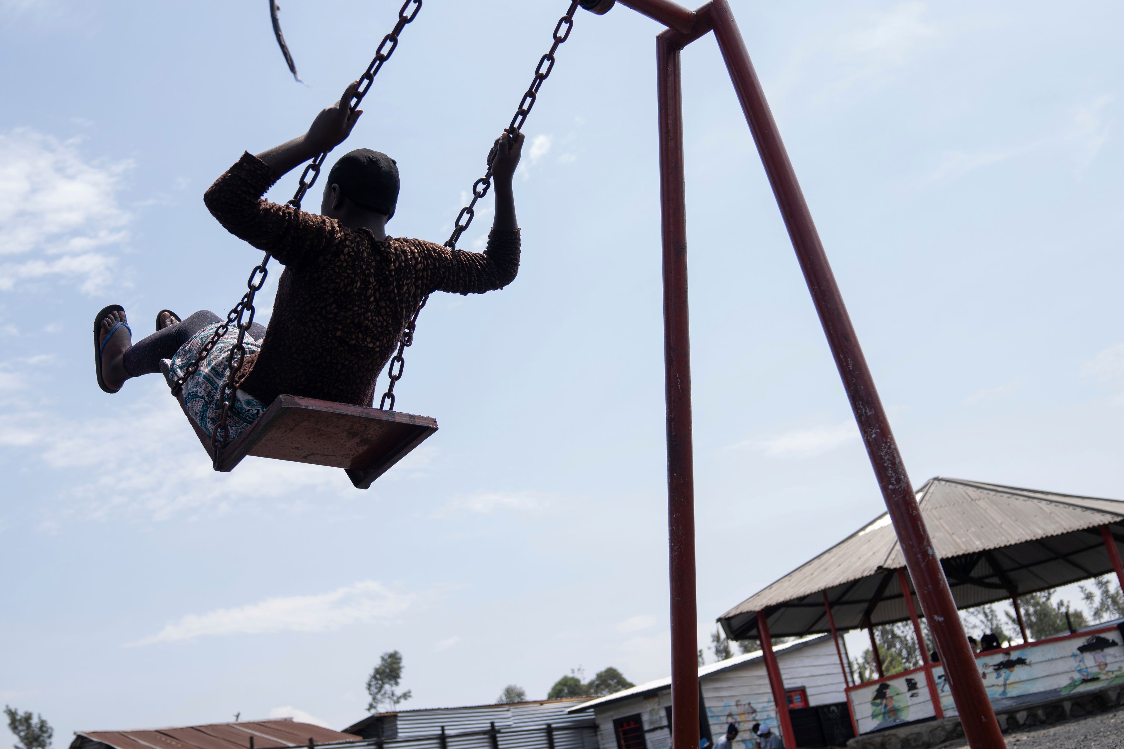 Children, some suffering from traumatic stress caused by the ongoing fighting between government troops and M23 rebels, play in Goma, Democratic Republic of the Congo, Thursday, Aug. 29, 2024. (AP Photo/Moses Sawasawa)