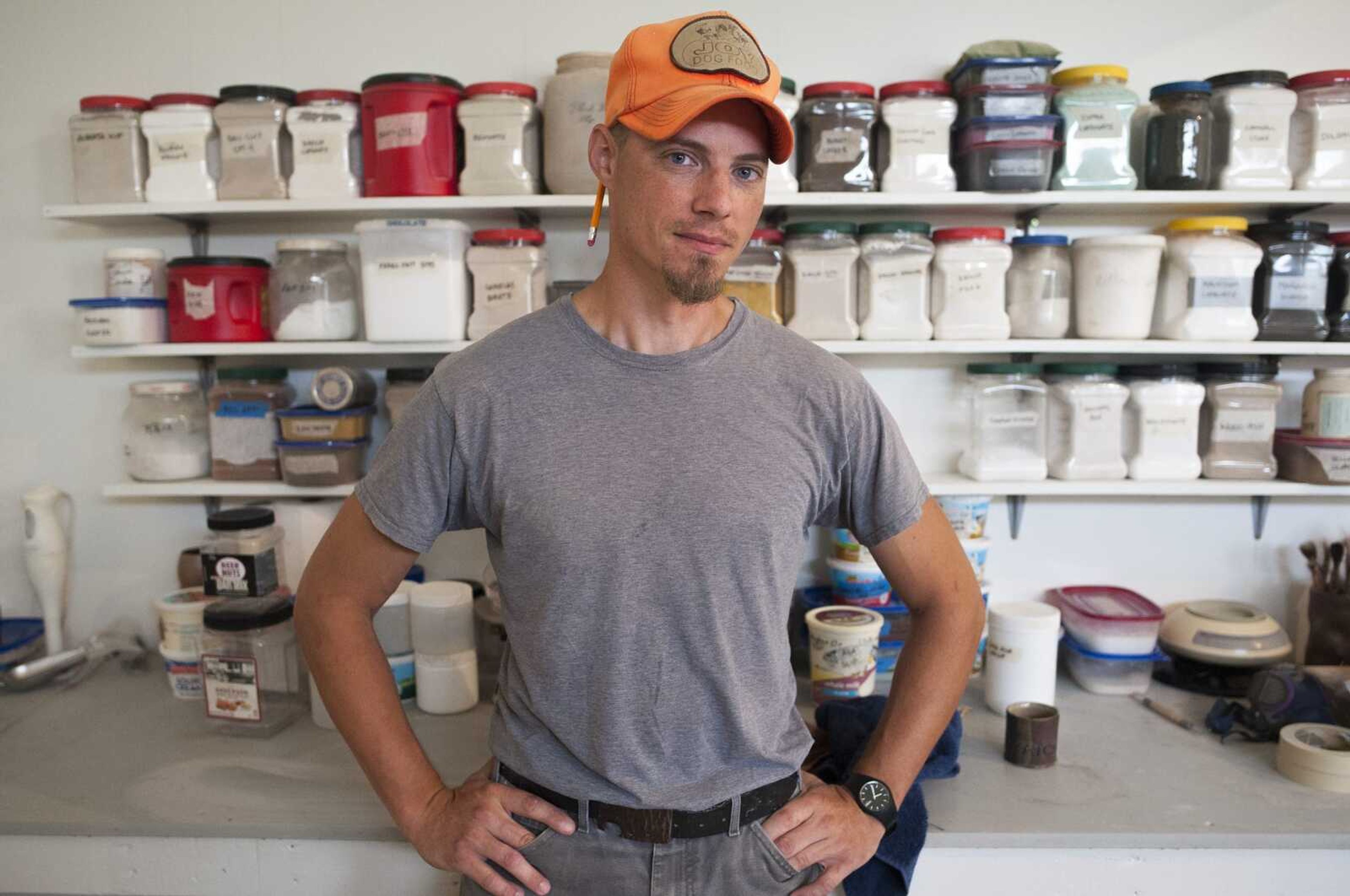 Rob Lorenz poses for a photo Tuesday at Riverside Pottery in Cape Girardeau.