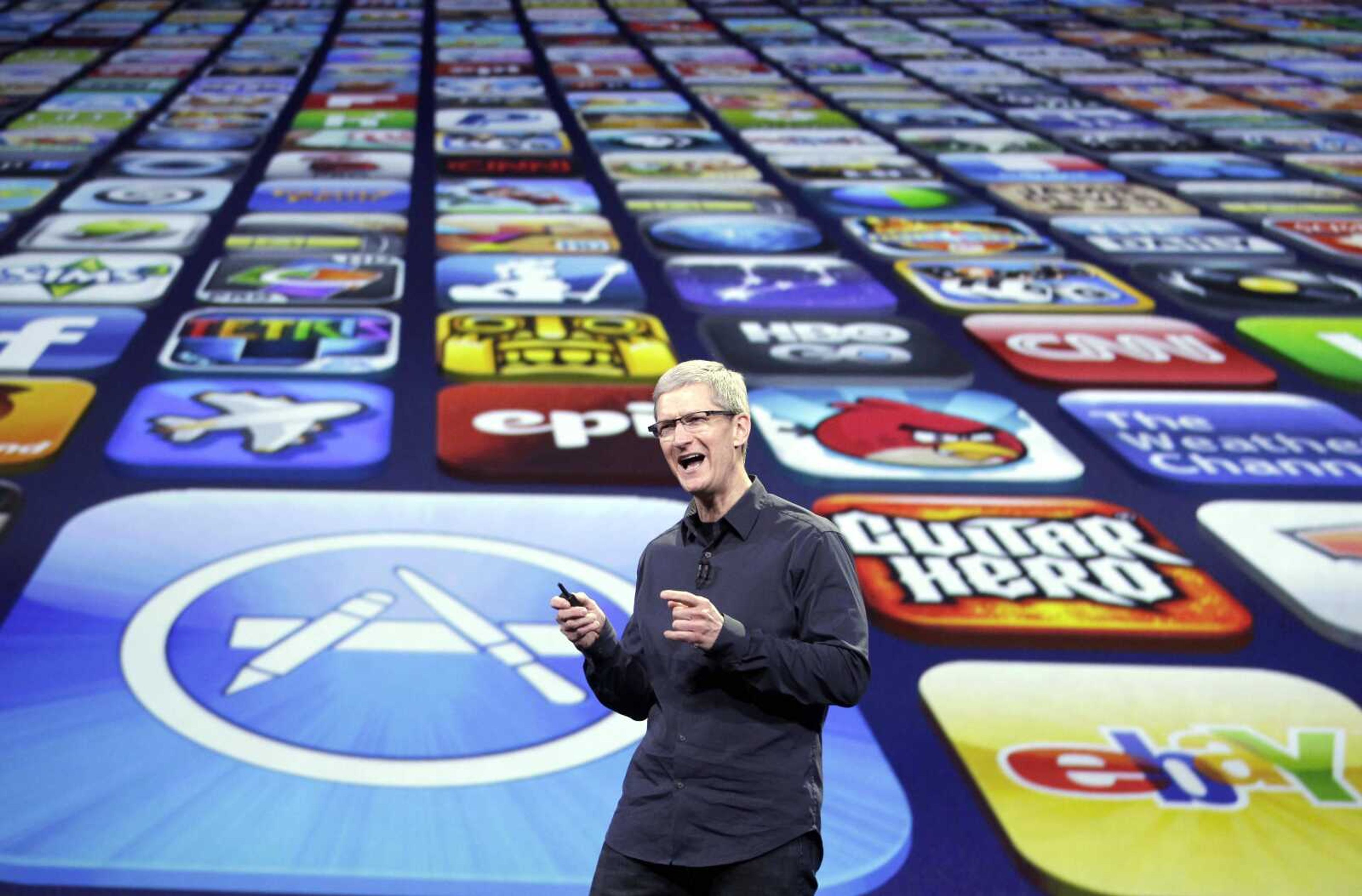 Apple CEO Tim Cook speaks during a product launch event Wednesday in San Francisco. Apple revealed a new iPad model.<br>Paul Sakuma<br>Associated Press