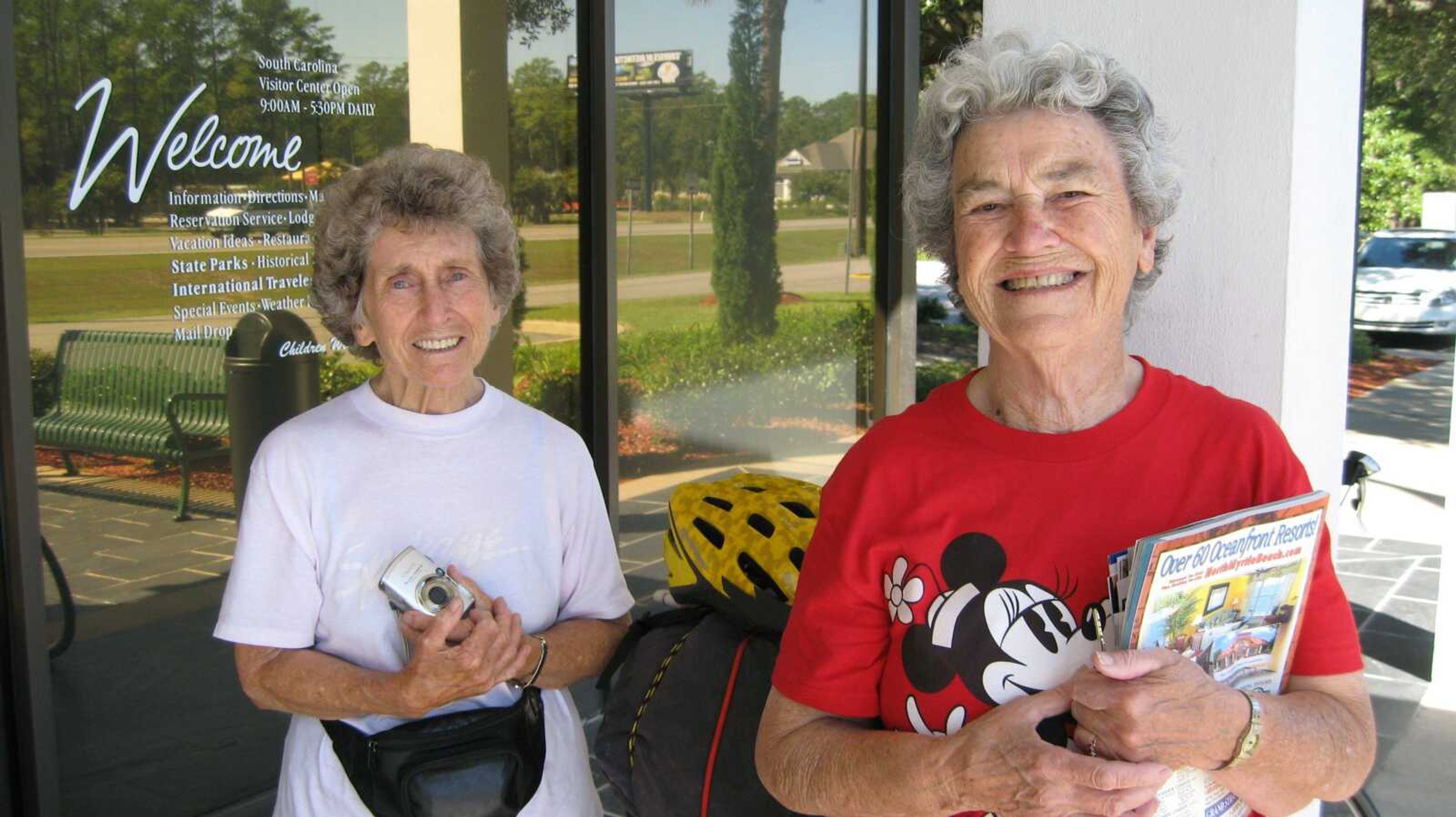 I met these travelers from Spokane, Wash., at the South Carolina Welcome Center. The one to the left was training to become the oldest woman to climb Mount Rainier at 82 years old. The other had ridden more than 5,000 miles on her bicycle since turning 70. I caught them checking out my bike.