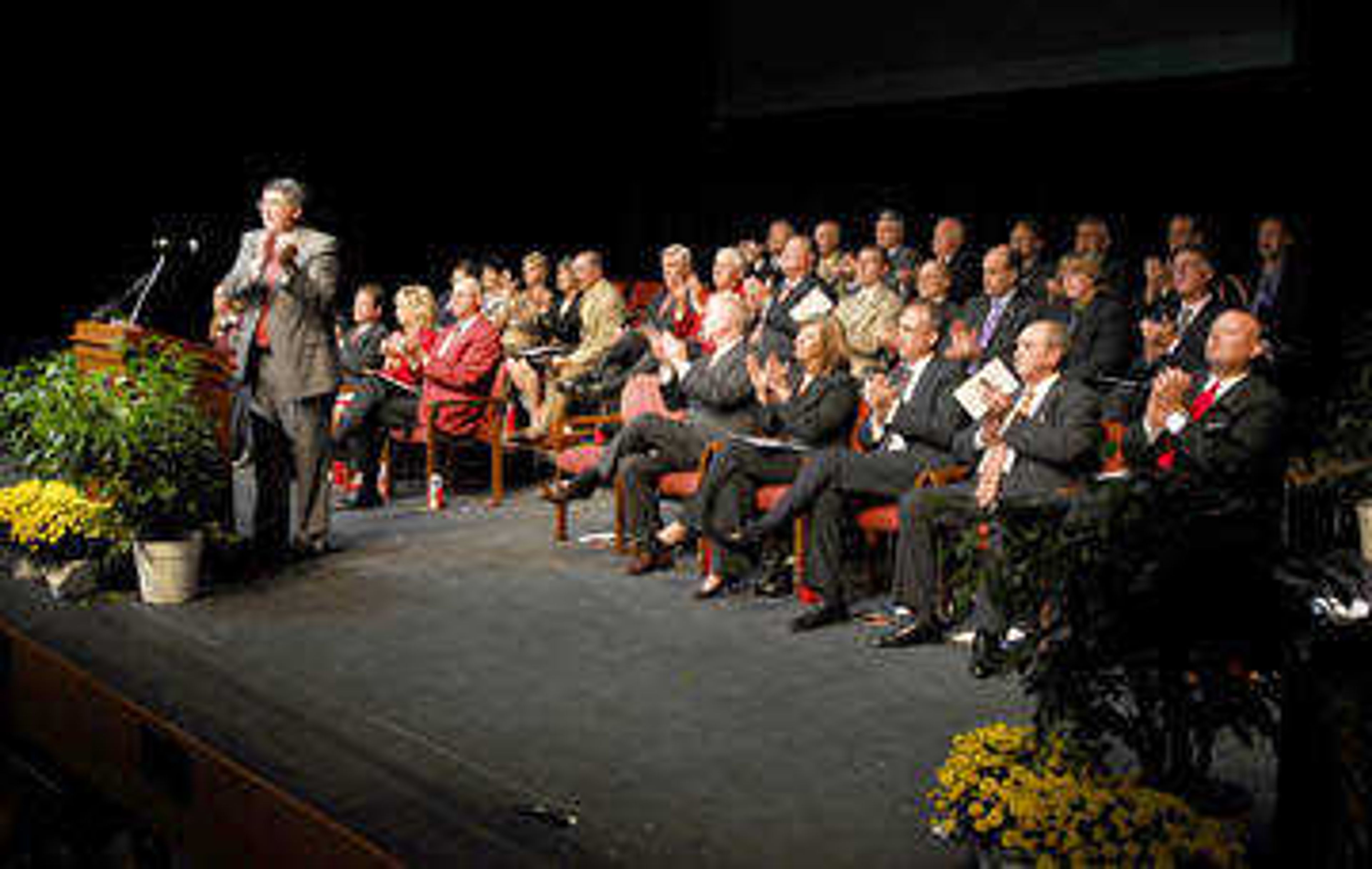 Dr. Ken Dobbins, president of Southeast Missouri State University, with platform guests.