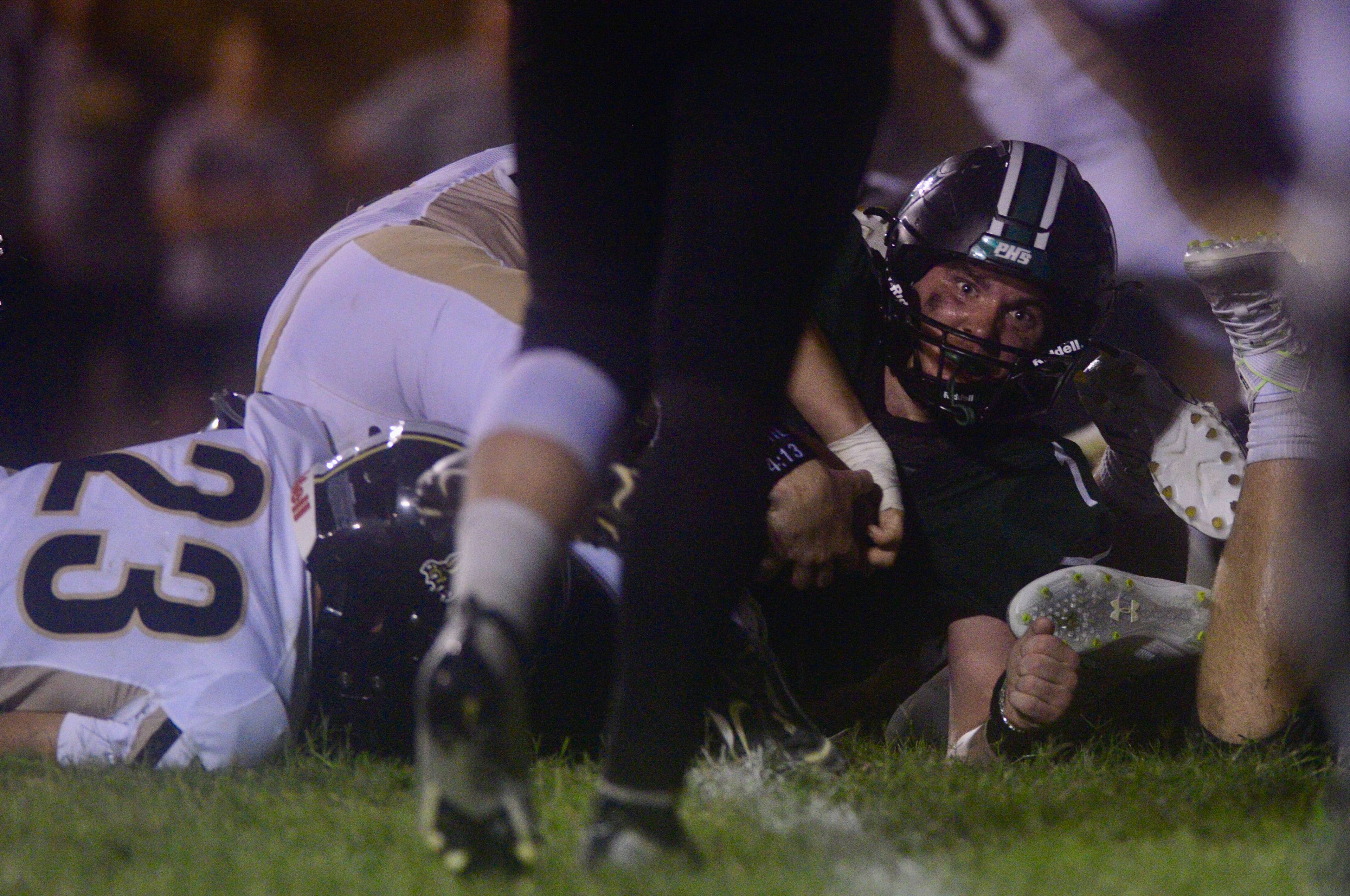 Perryville running back Barrett Wheeler crosses the goal line for a touchdown run against Fredericktown on Thursday, Aug. 29, in Perryville, Mo. 