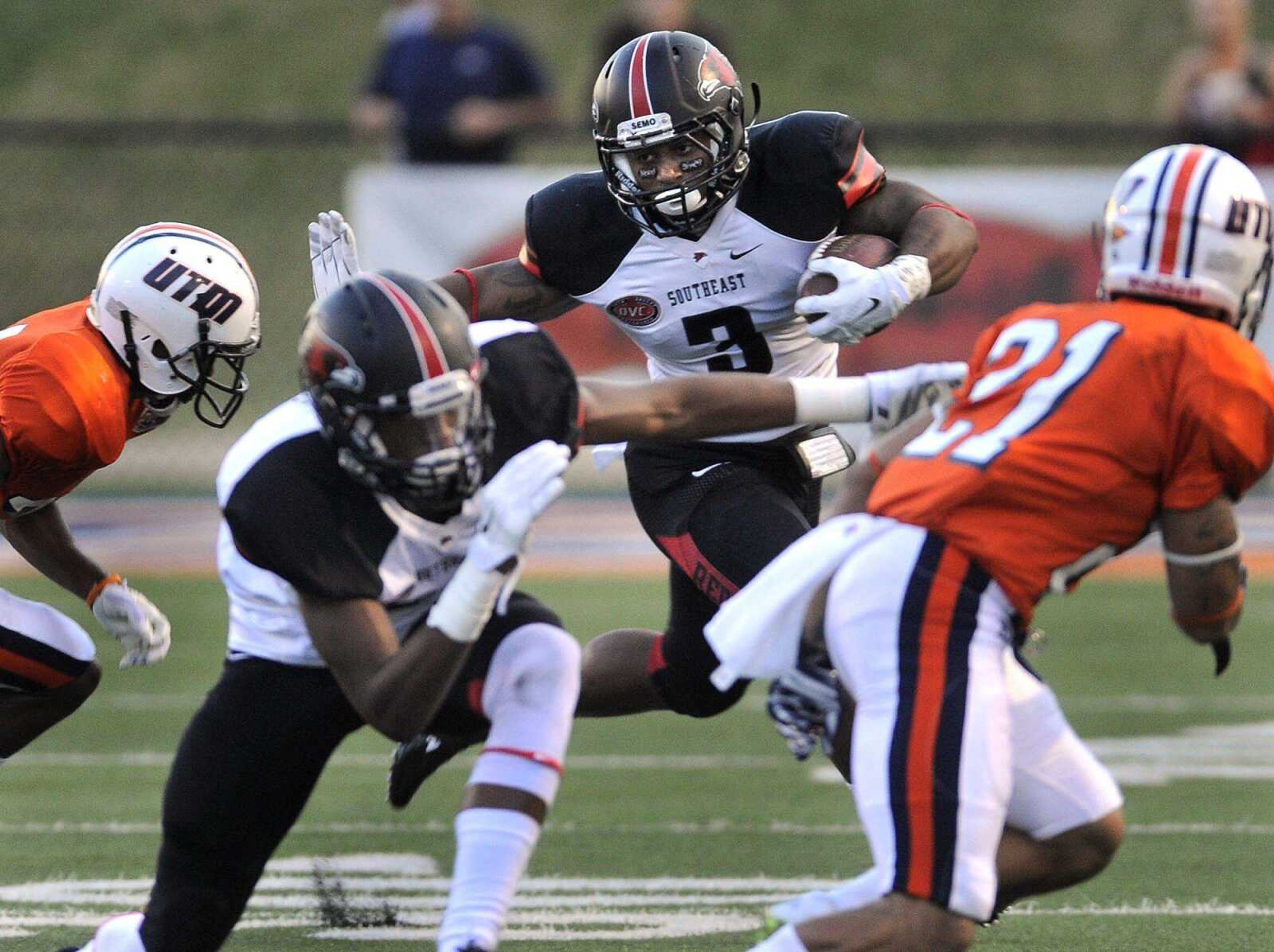 Southeast Missouri State running back Lennies McFerren carries against UT Martin during the first quarter Saturday in Martin, Tennessee. (Fred Lynch)