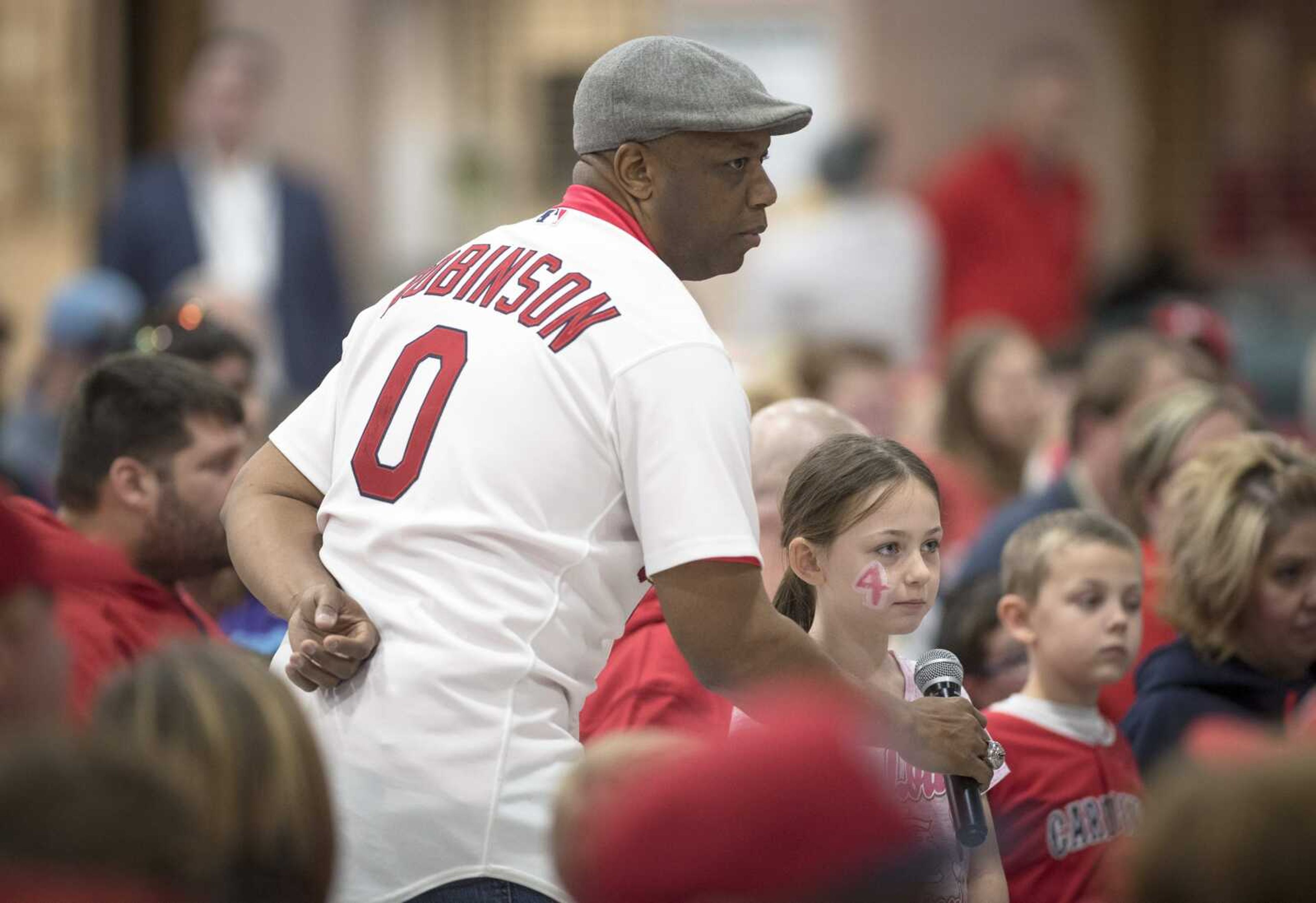 Former St. Louis Cardinals outfielder Kerry Robinson helps audience members ask questions during Cardinals Caravan on Jan. 20, 2020, at the Osage Centre in Cape Girardeau. On Monday, July 3, Gov. Mike Parson appointed Robinson to fill a vacant seat on Southeast Missouri State University's Board of Governors.