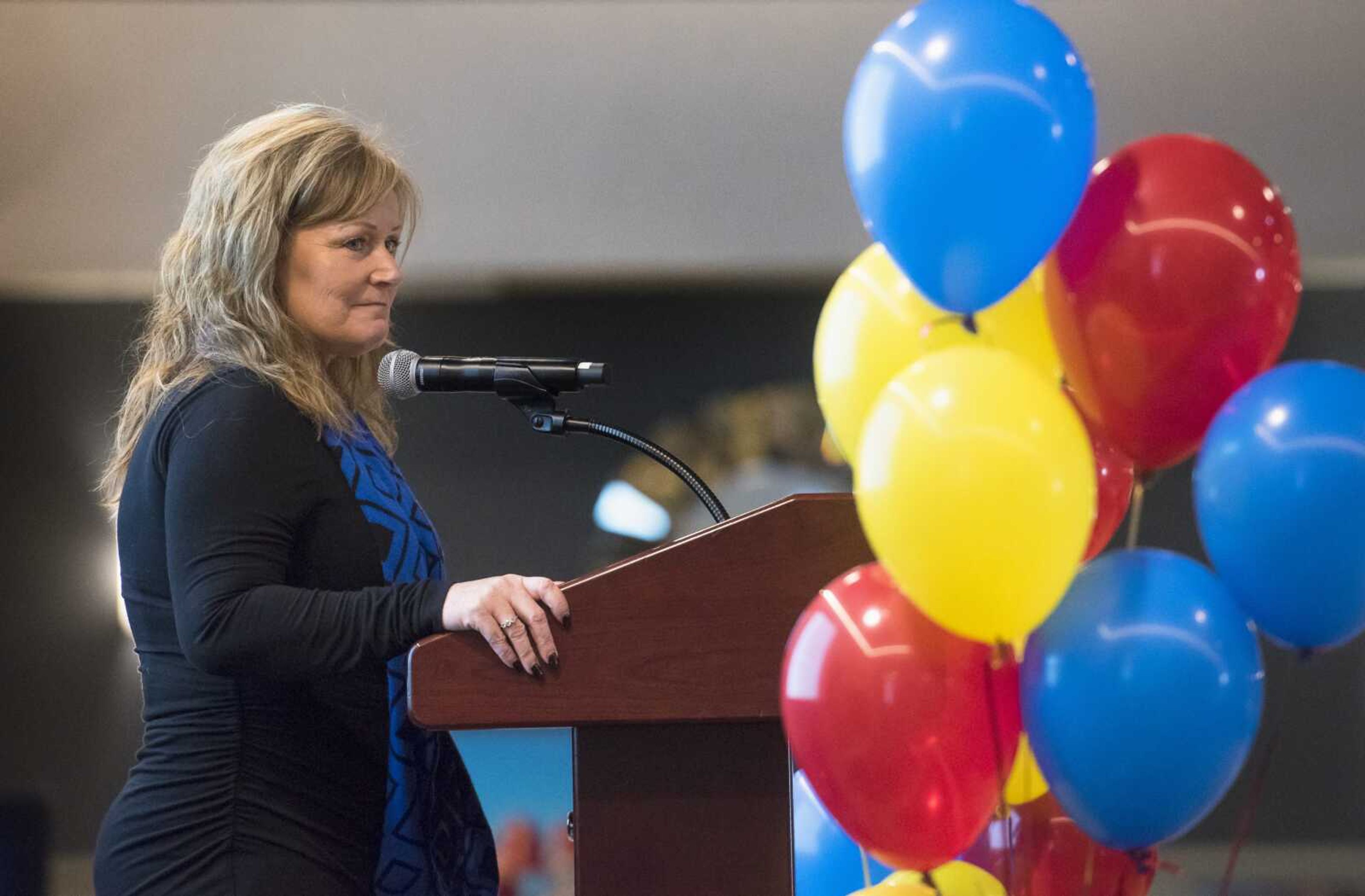 Community Counseling Center children's services director Shawna LeGrand speaks during the third annual Superheroes Have A Heart for Kids fundraiser Thursday at Drury Plaza Conference Center in Cape Girardeau.