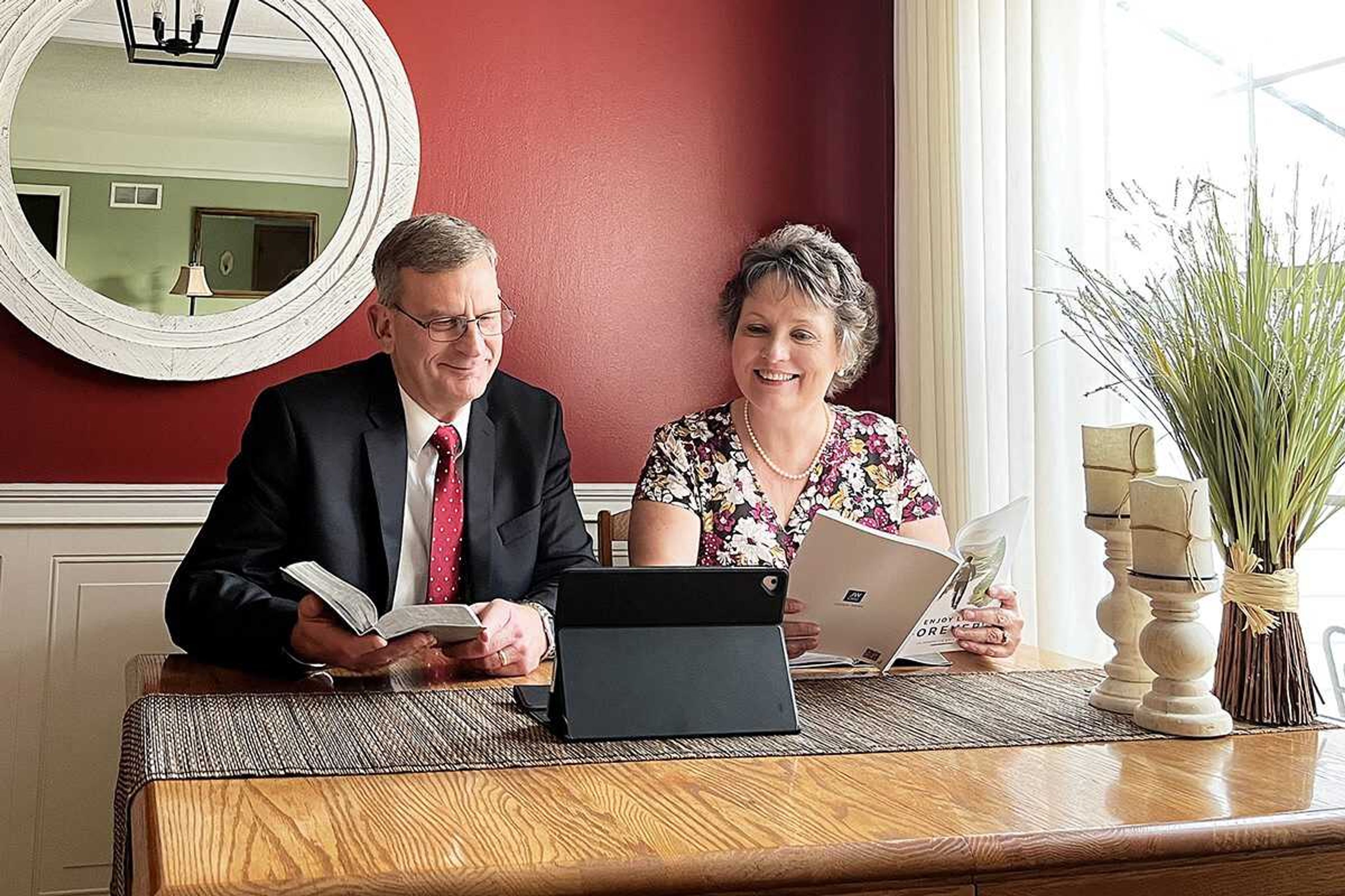 Gerald and Cheryl Cox of Cape Girardeau participate in a video-conferencing call involving Jehovah's Witnesses. The COVID-19 pandemic put on hold the denomination's in-person outreach, but safety protocols are returning to normal.