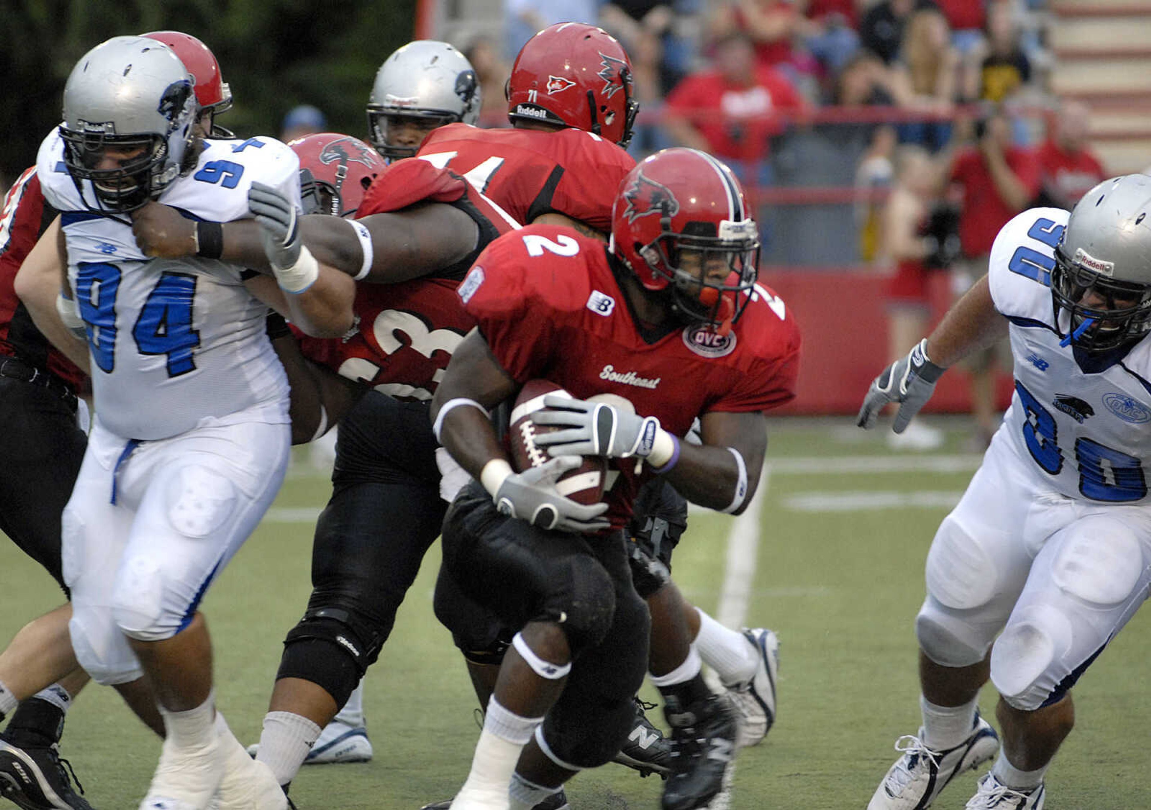 FRED LYNCH ~ flynch@semissourian.com
Southeast Missouri State's Henry Harris carries against Eastern Illinois during the first quarter Saturday at Houck Stadium.