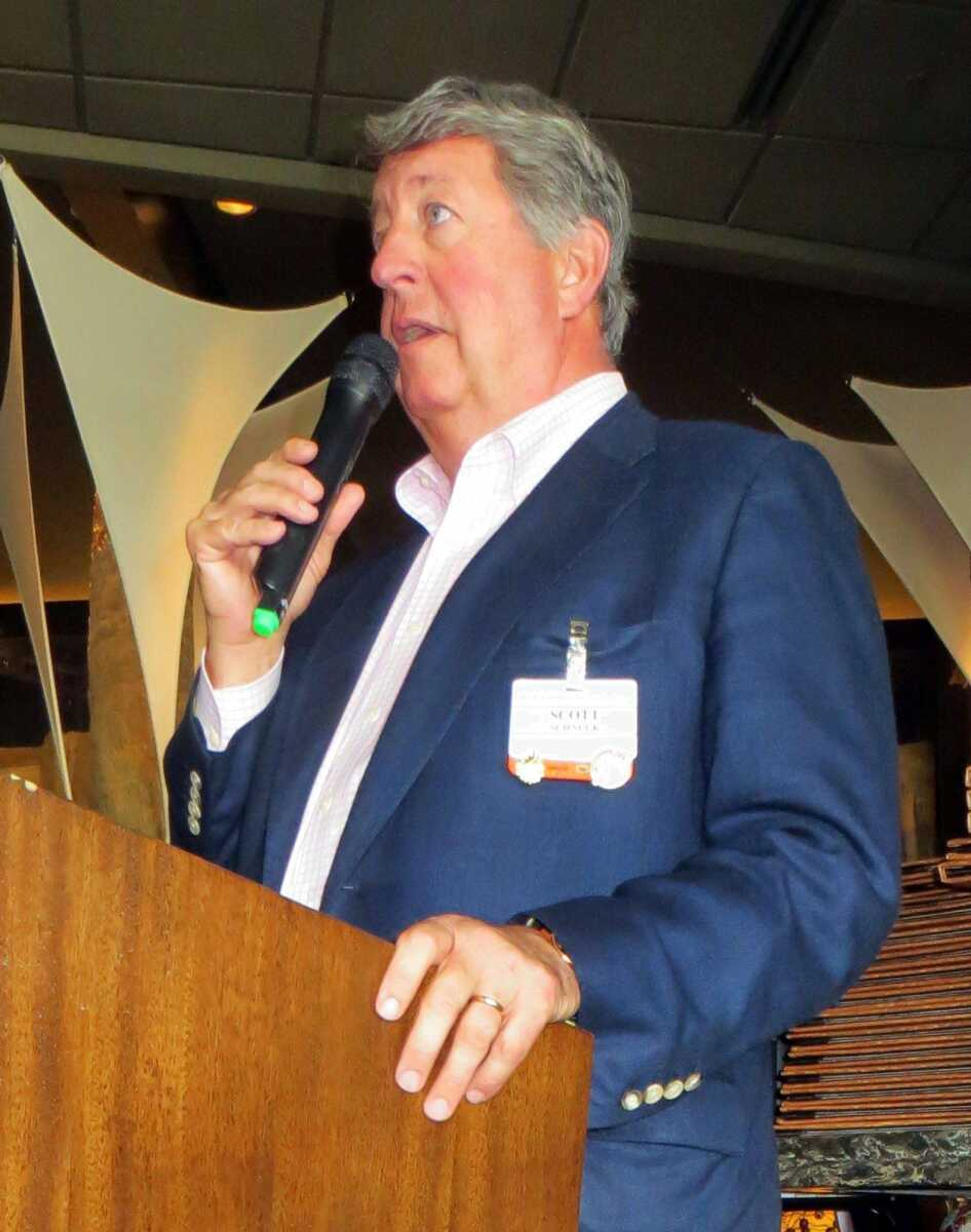 Scott Schnuck, chairman of Schnuck Markets Inc., speaks at Farraddays restaurant at Isle Casino Cape Girardeau during the United Way&#8217;s CEO Luncheon on Friday. (Ruth Campbell)