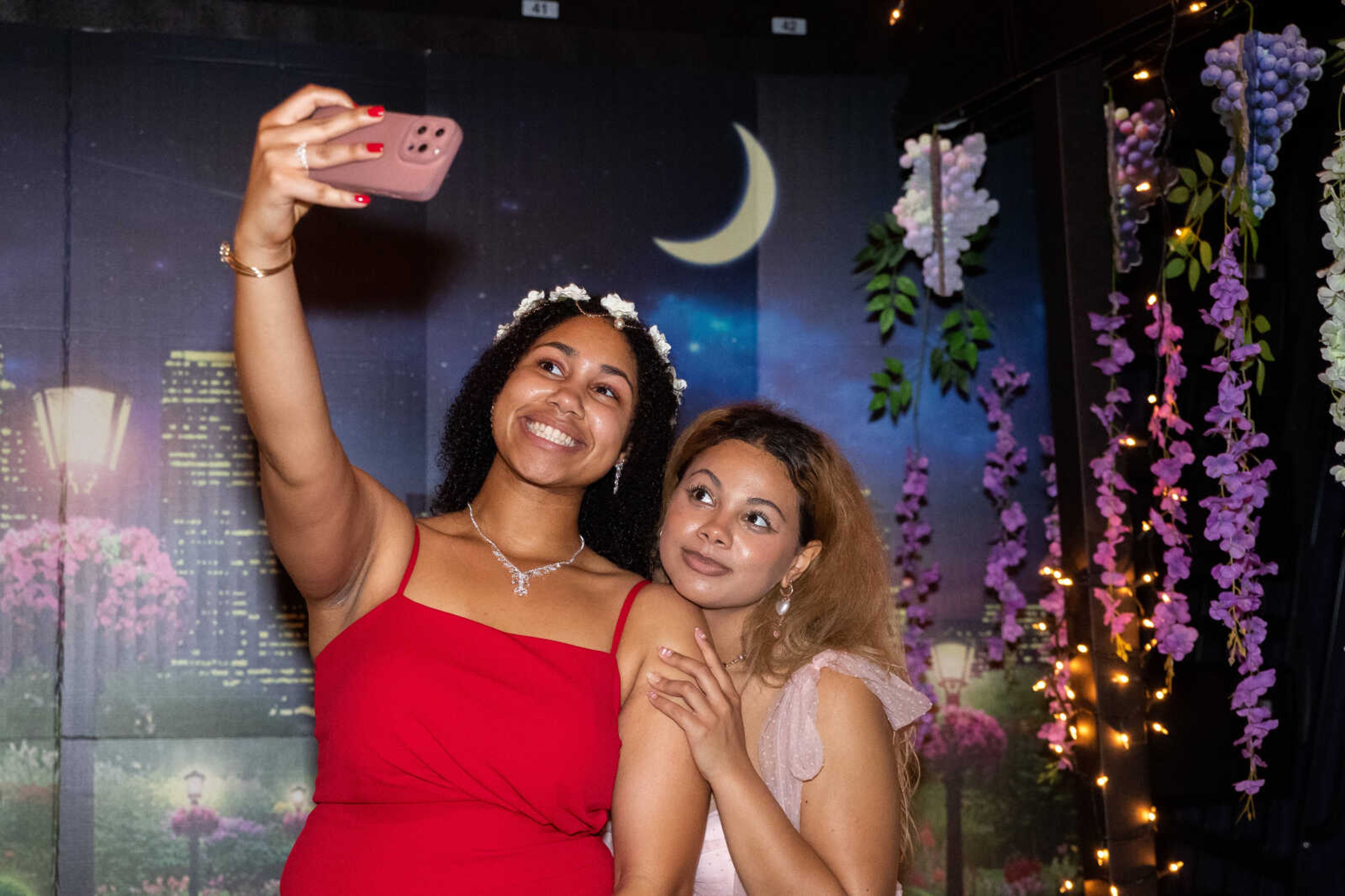 Kaila Noah and Zaiya Hitchcock pose for a selfie at prom on Saturday, May 6 at Jackson High School.