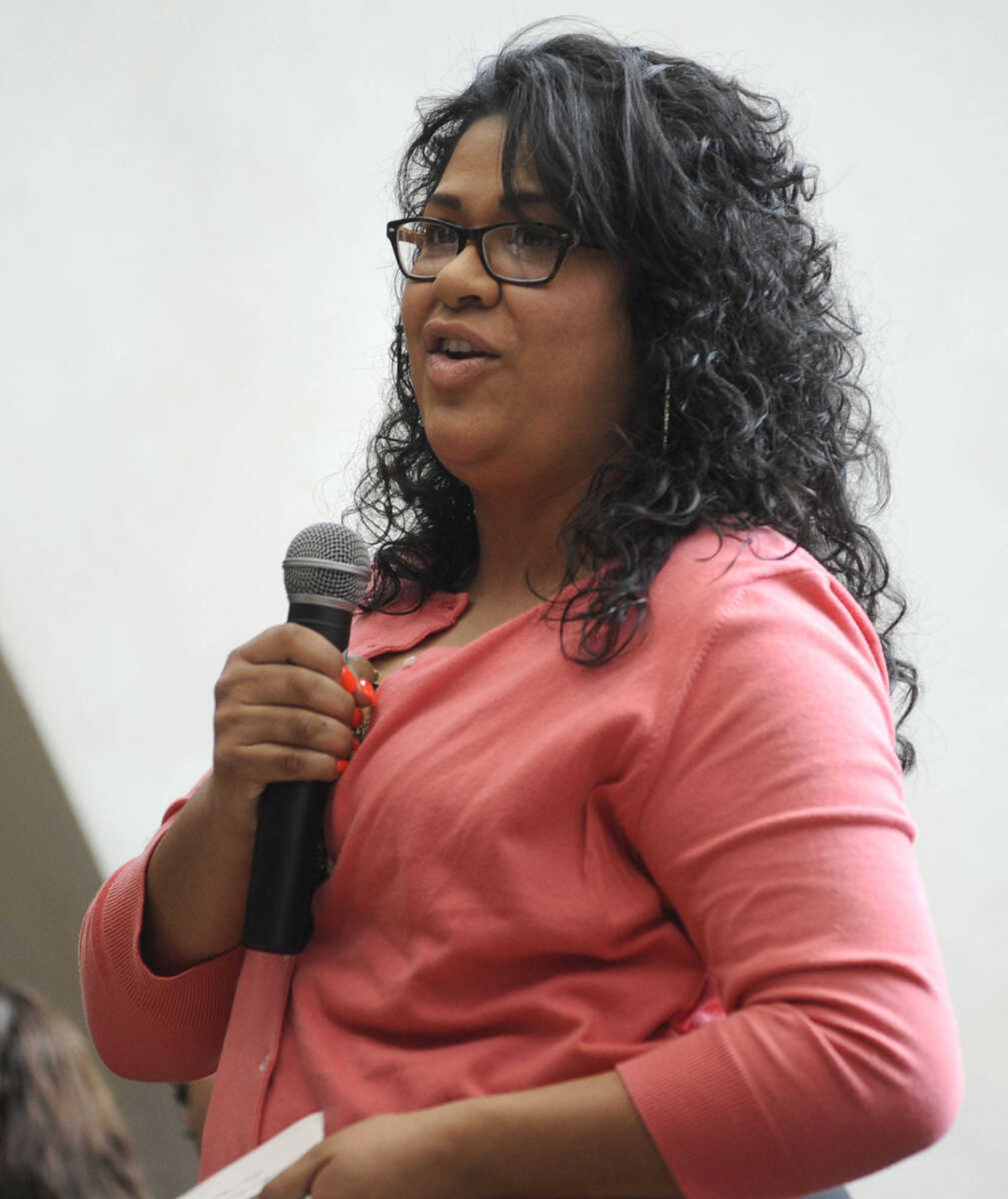 Diana Mariela Hernandez Galindo  of Honduras speaks during a naturalization ceremony Friday, May 2, 2014 at the Rush H. Limbaugh Sr. U.S. Courthouse in Cape Girardeau.