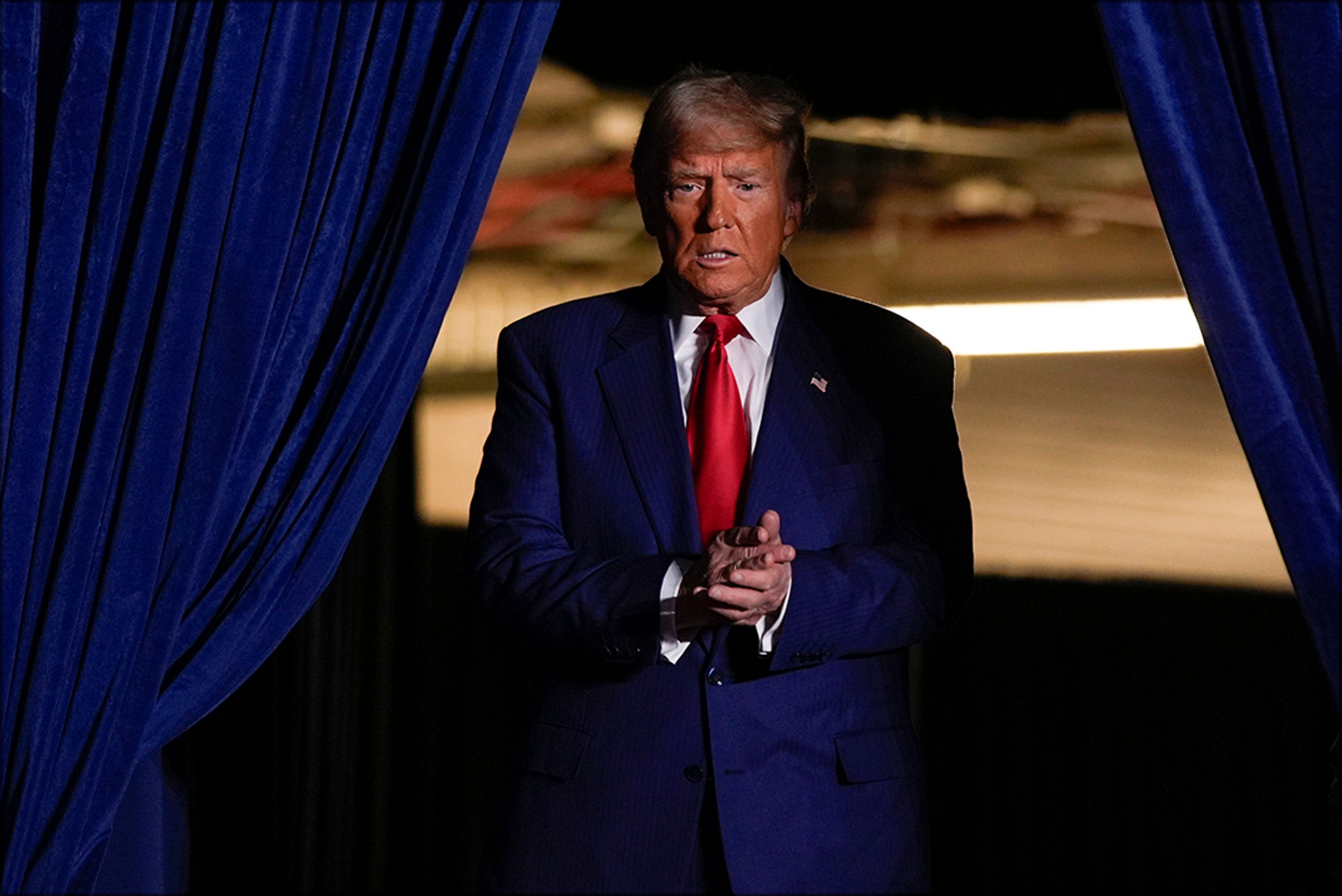 Republican presidential nominee former President Donald Trump arrives at a campaign rally at Mullett Arena, Thursday, Oct. 24, 2024, in Tempe, Ariz. 