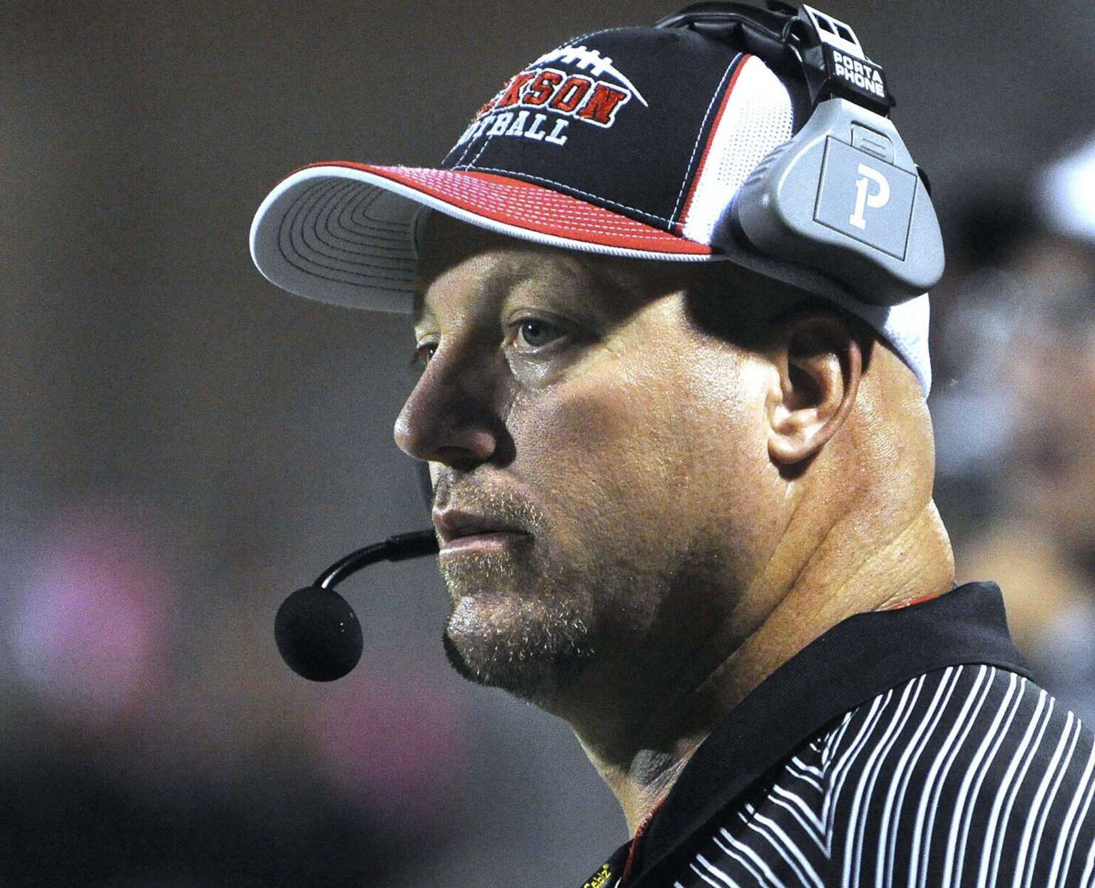 Jackson coach Brent Eckley watches the game with Marquette during the second quarter Friday, Sept. 4, 2015 in Jackson.