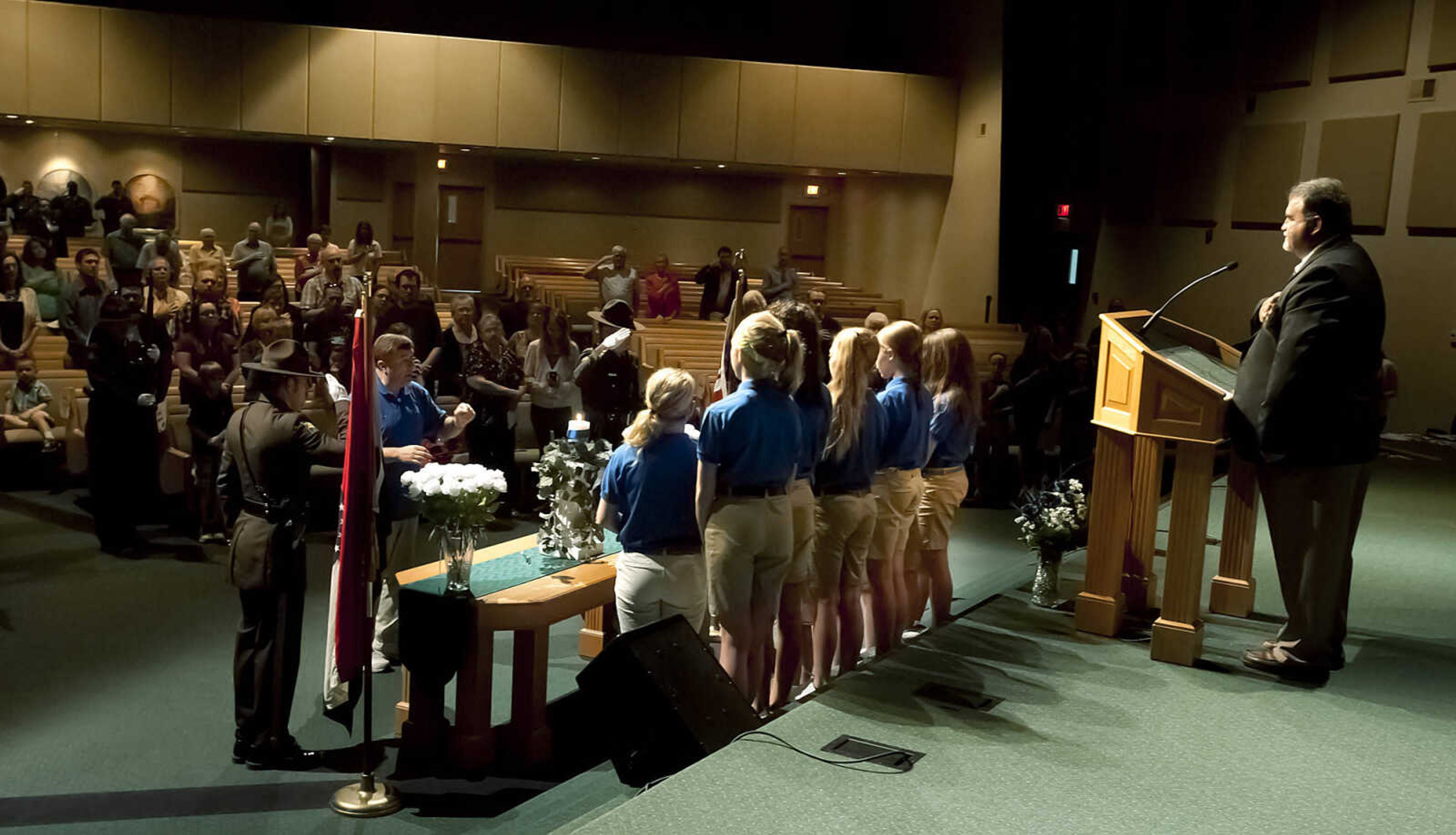 The Immaculate Conception Choristers sing the National Anthem during the Senior and Lawmen Together Law Enforcement Memorial Friday, May 9, at the Cape Bible Chapel. The annual memorial honored the 48 Southeast Missouri law enforcement officers that have died in the line of duty since 1875.