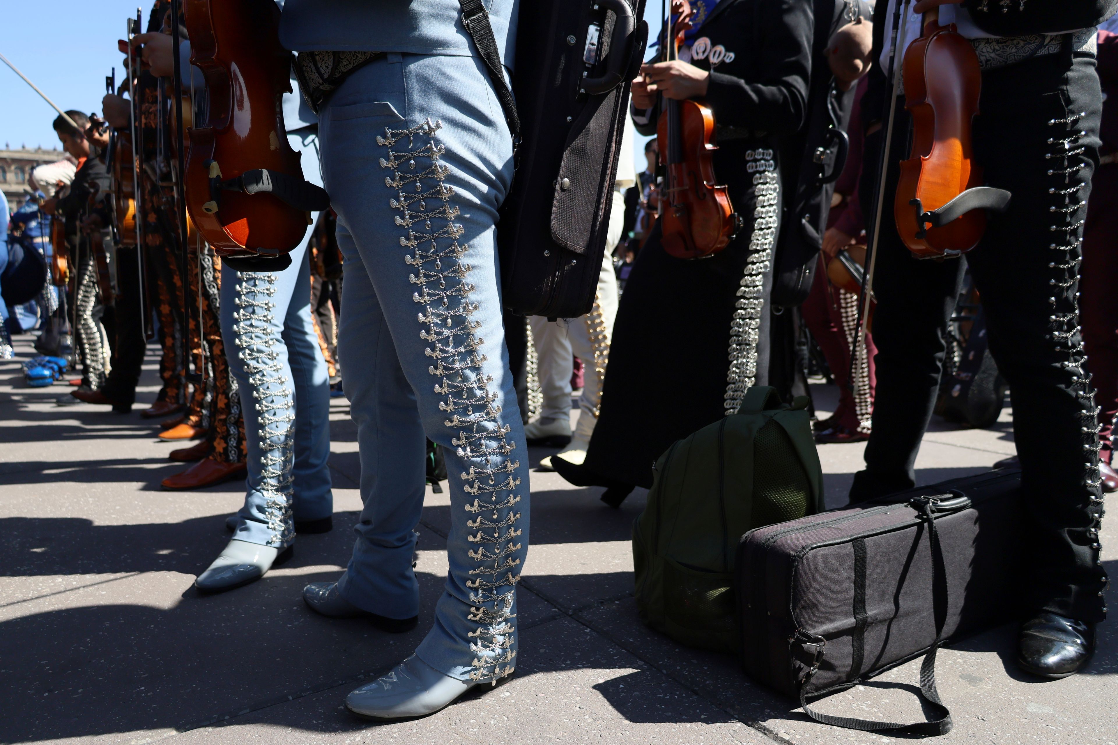 Musicians gather to break the record of most mariachis performing in unison, at the Zocalo, Mexico City's main square, Sunday, Nov. 10, 2024. (AP Photo/Ginnette Riquelme)