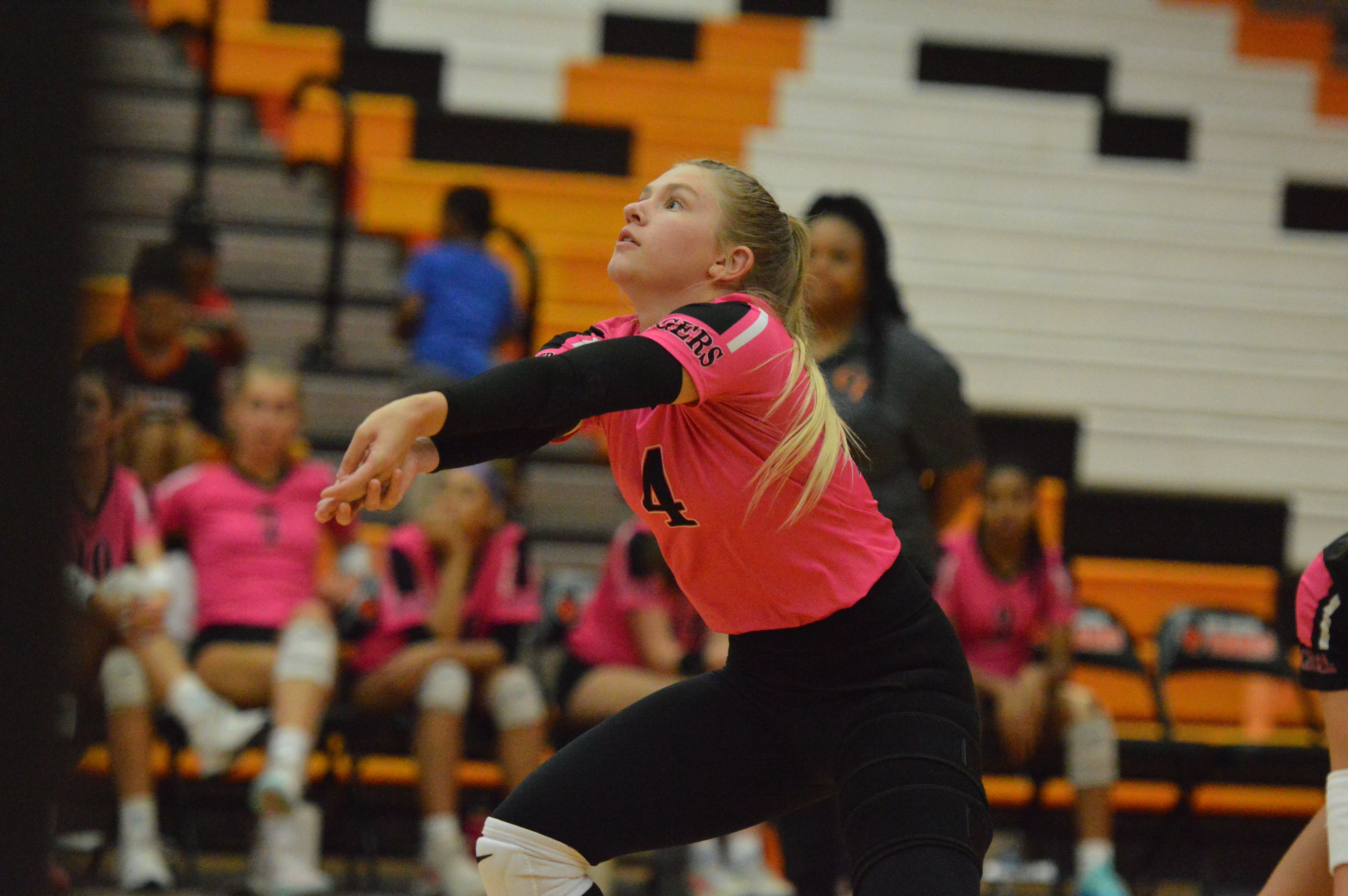 Cape Central senior Hailey Edmundson dishes out the ball against Bernie on Monday, Sept. 16.