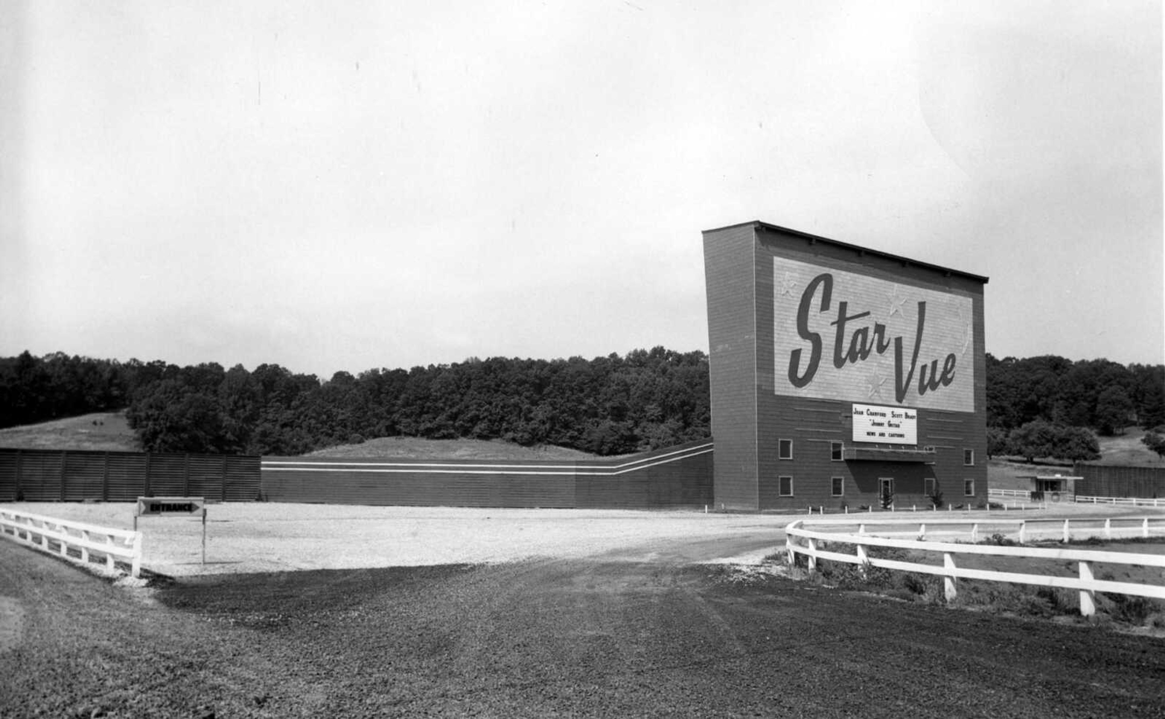 G.D. Fronabarger took this photo showing the entrance to Star Vue Drive-In in 1954. A story in the Southeast Missourian noted, "The neon sign in front, the largest between St. Louis and Memphis, Tennessee, is mounted in a panel 33 by 76 feet in size."