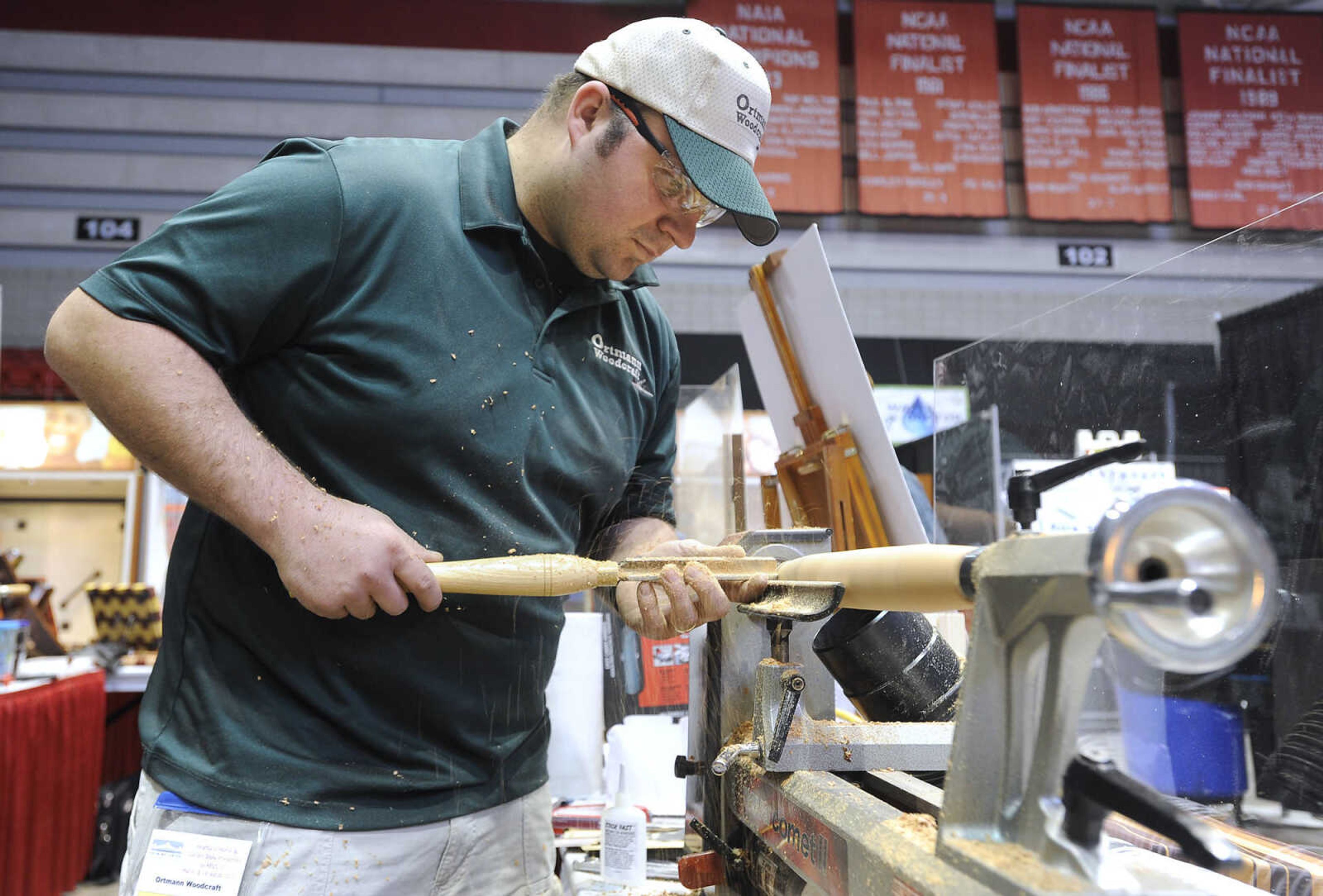 FRED LYNCH ~ flynch@semissourian.com
Jon Ortmann makes a French-style rolling pin at the Ortmann Woodcraft exhibit of the Heartland Home and Garden Show on Saturday, March 19, 2016 at the Show Me Center.