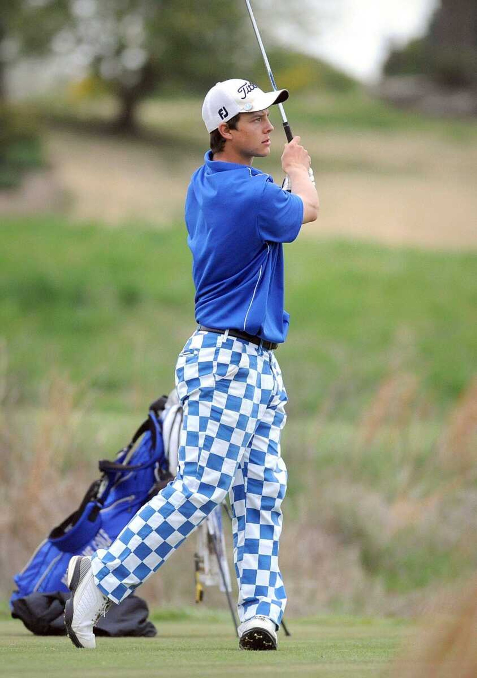 Notre Dame's Brady Dixon tees off on the sixth hole Tuesday, April 23, 2013 during the SEMO Conference Tournament at Dalhousie Golf Club. (Laura Simon)