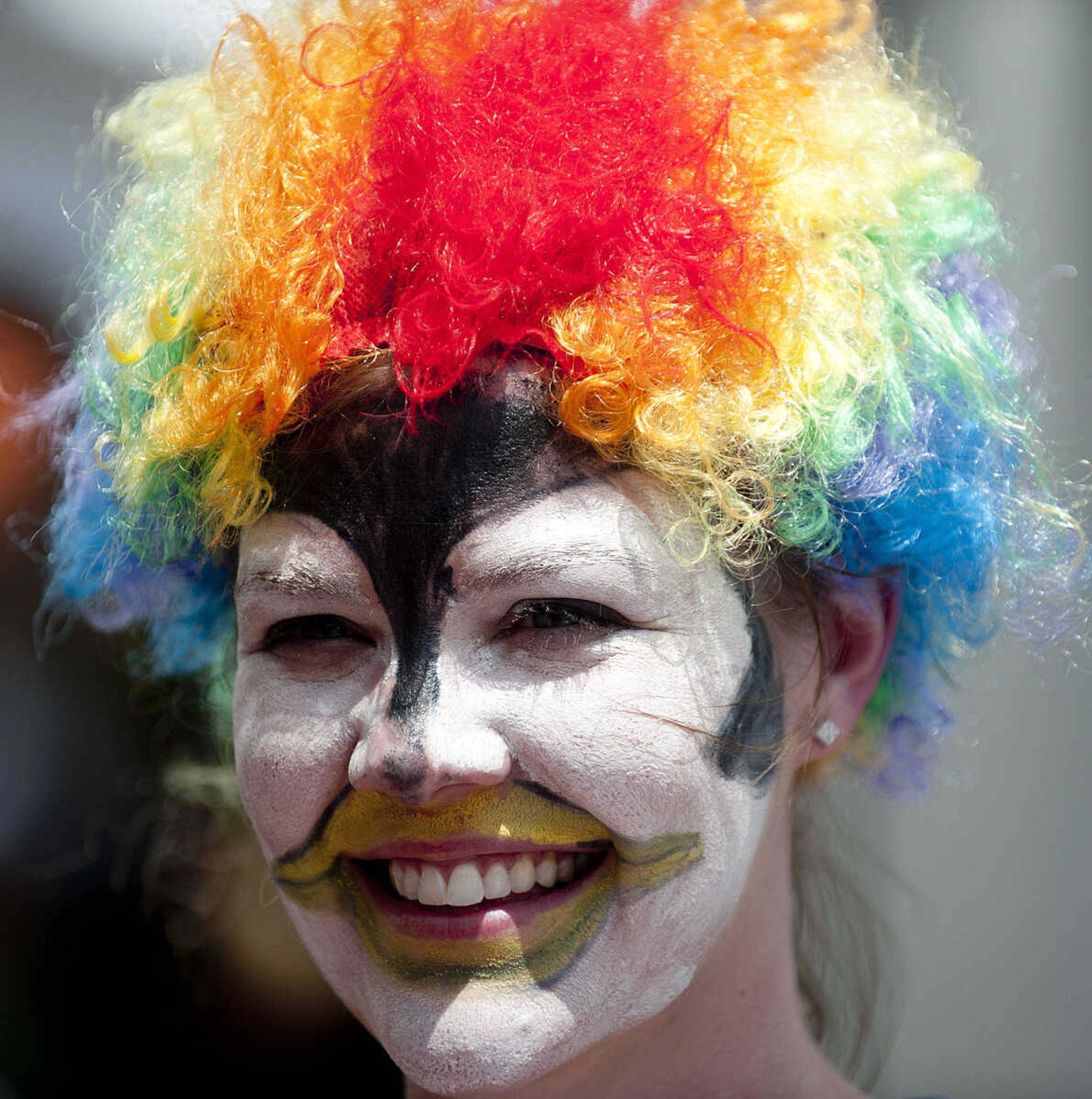 Sarah Hart smiles at the finish line after competing in the Perryville Mayfest Bed Races Saturday, May 10, in Perryville, Mo.