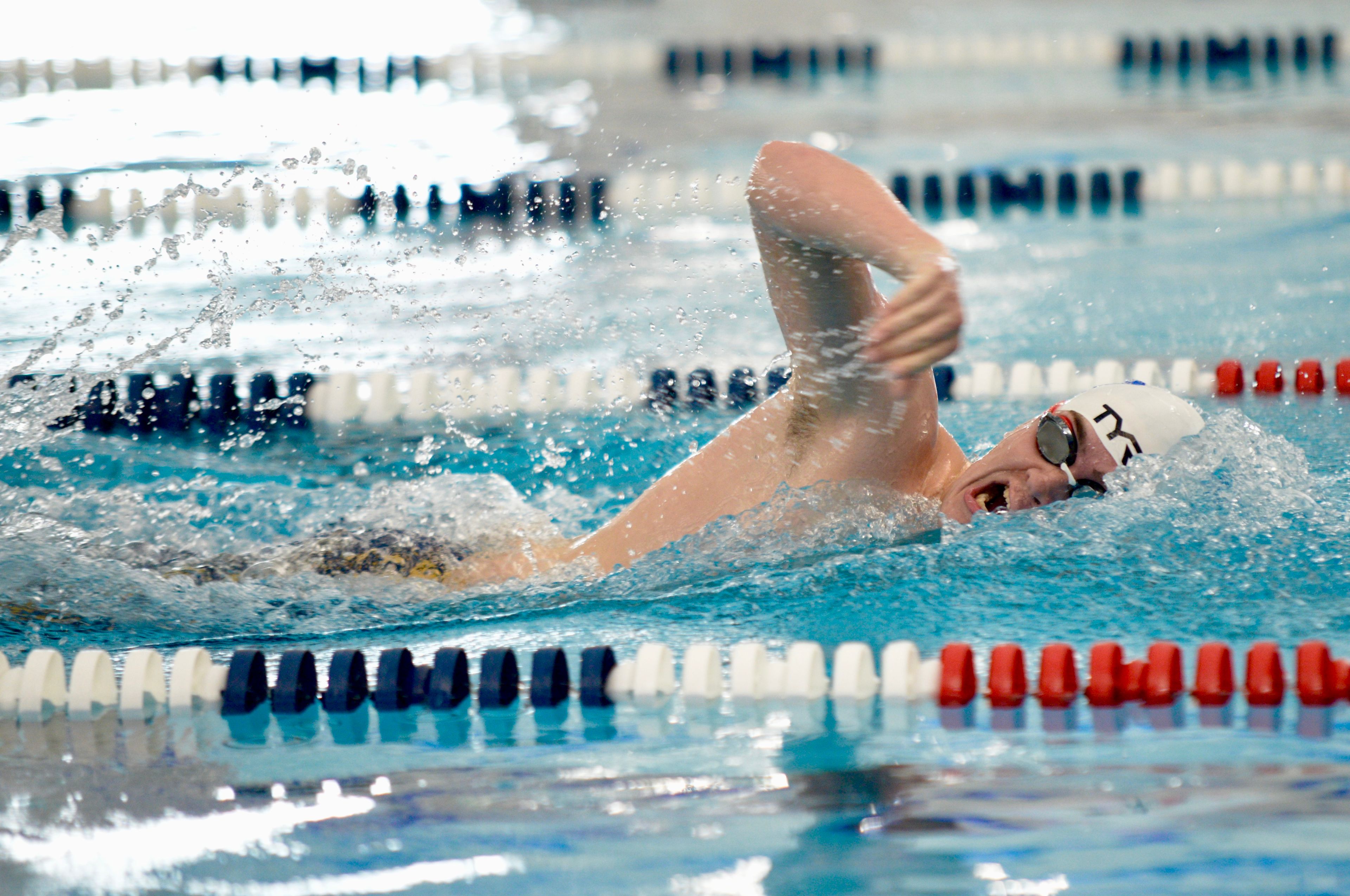 Notre Dame’s Tommy Haz swims against Cape Central on Tuesday, Oct. 29, at the Cape Aquatic Center.