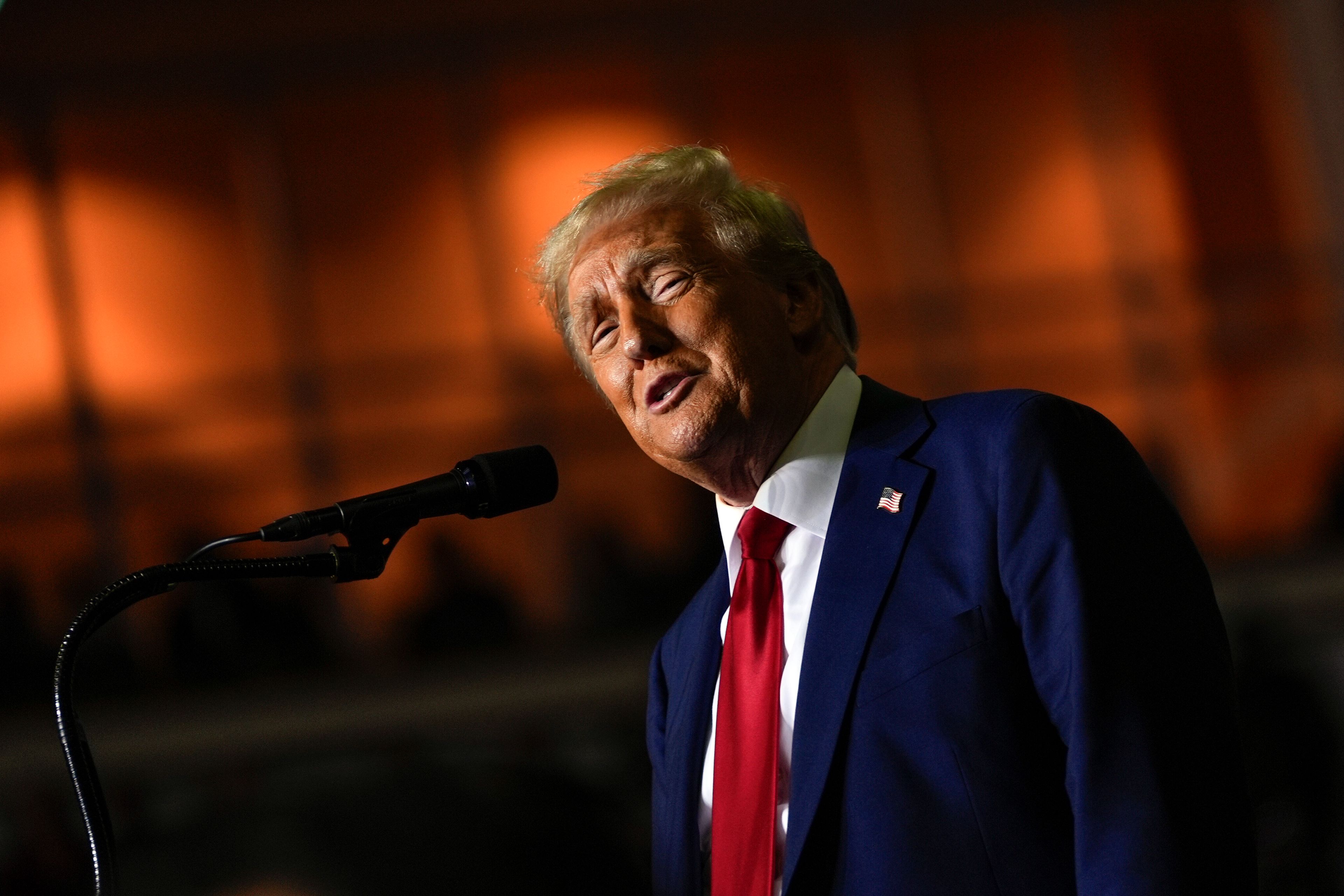 Republican presidential nominee former President Donald Trump speaks for a campaign rally at PPL Center, Tuesday, Oct. 29, 2024, in Allentown, Pa. (AP Photo/Julia Demaree Nikhinson)