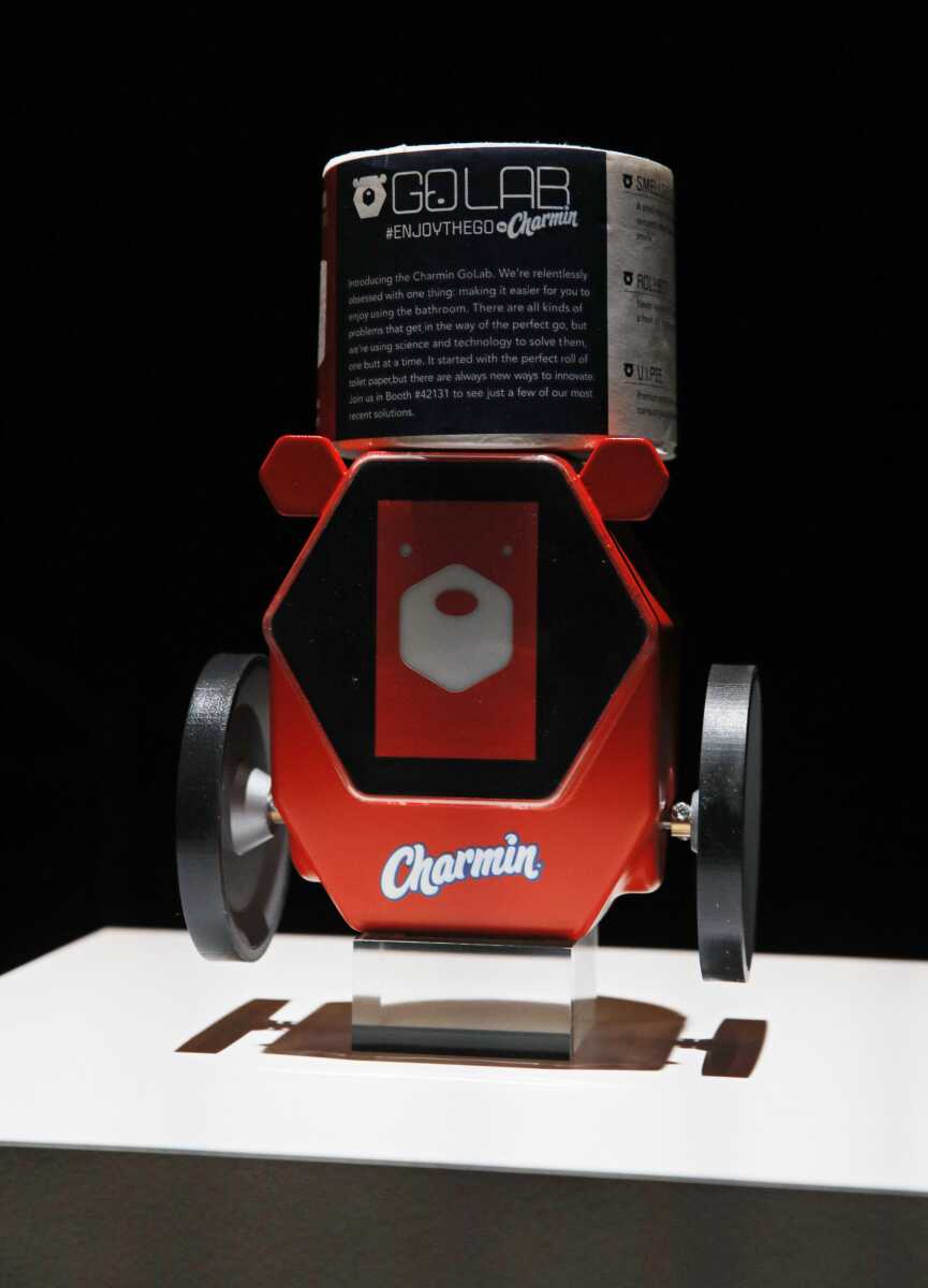 The Charmin RollBot is on display Sunday during a Procter & Gamble news conference before CES International in Las Vegas.