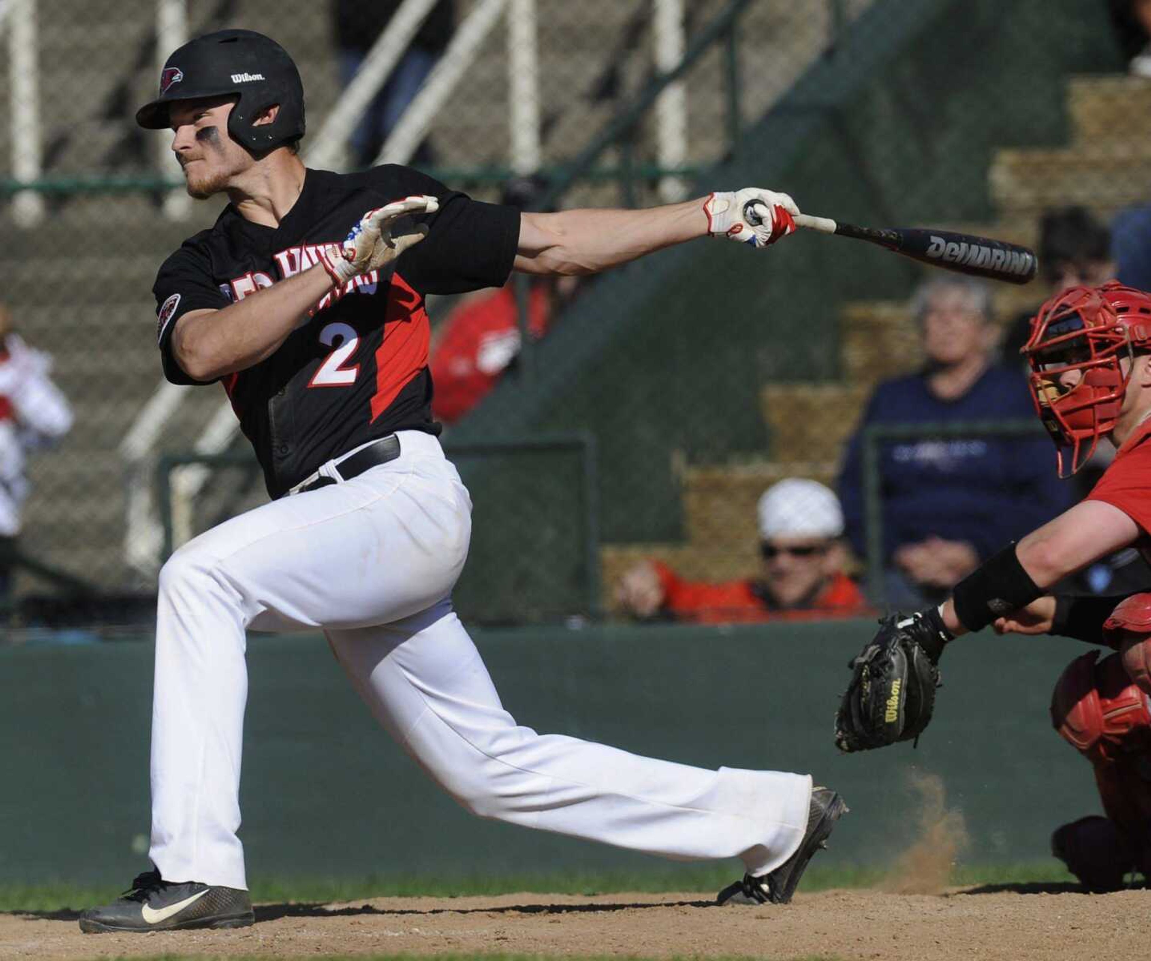 Southeast Missouri State&#8217;s Andy Lennington watches his walk-off hit to left field with bases loaded in the ninth inning to win 8-7 over SIUE on Saturday at Capaha Field. (Fred Lynch)