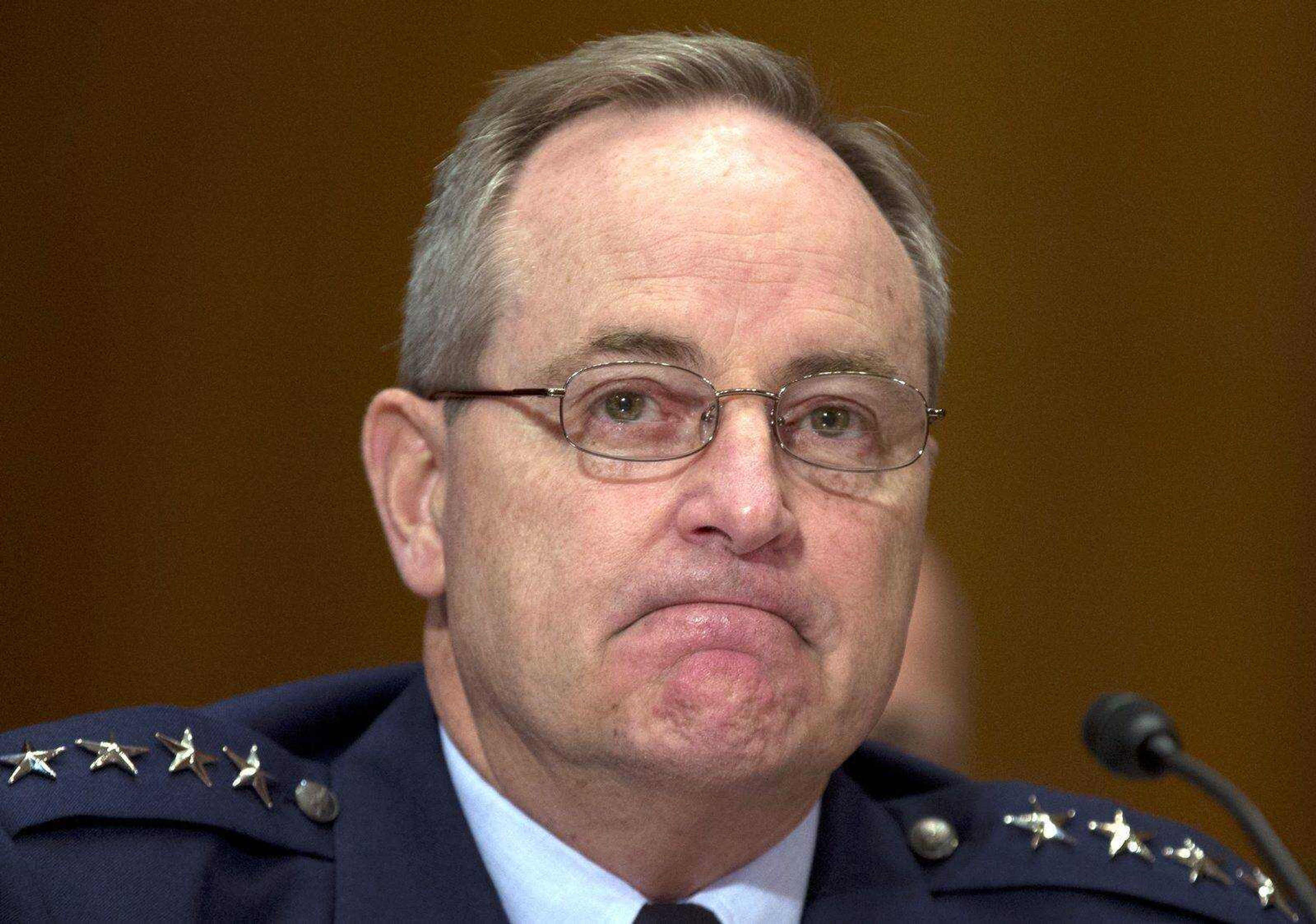 Gen. Mark A. Welsh III, Chief of Staff, Air Force, pauses as he testifies during the Senate Appropriations Defense Subcommittee hearing Wednesday on Capitol Hill in Washington. (Carolyn Kaster ~ Associated Press)