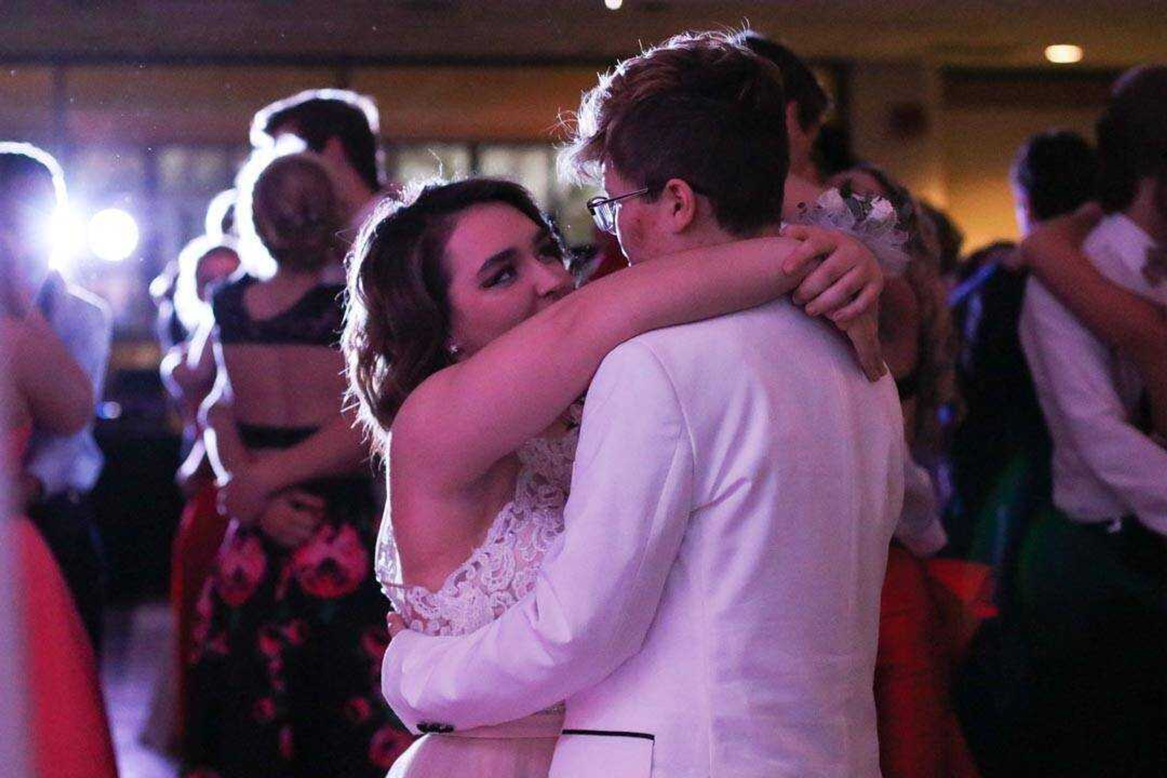 KATE MARSHALL ~ Special to the Southeast Missourian 

Samantha Beal and Taylor Jacobs dance during the Woodland Prom Saturday, April 13, 2019, at the Southeast Missouri State University Center  in Cape Girardeau .