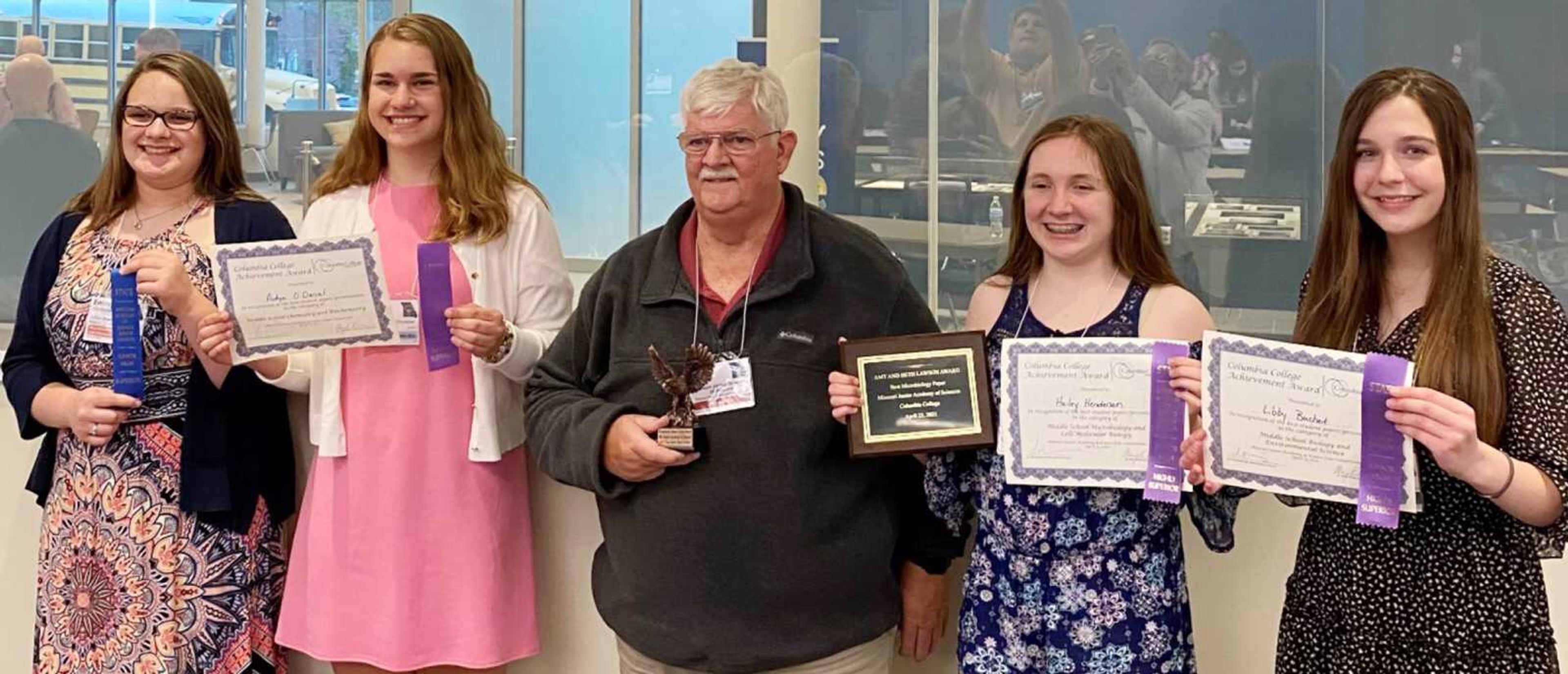 Pictured, from lef,t are Emmy Vandeven, Aidyn O'Daniel, Cliff Lanheit, teacher, Hailey Henderson and Libby Buchheit.