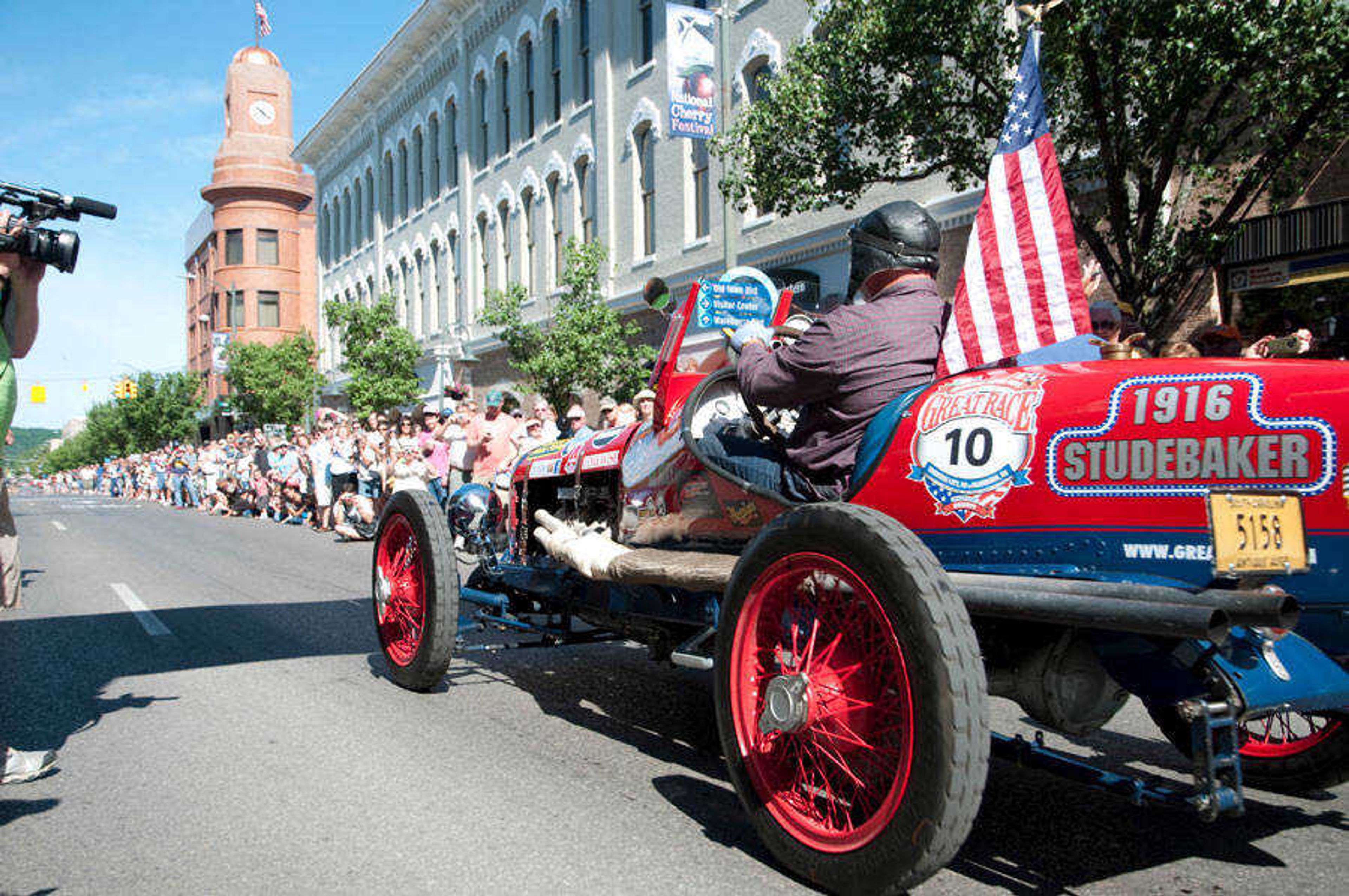 Dennis Barfield leaves the starting line in Traverse City, Mich., in his 1916 Studebaker speedster during the 2012 Great Race.
(submitted photo by Tommy Lee Byrd)