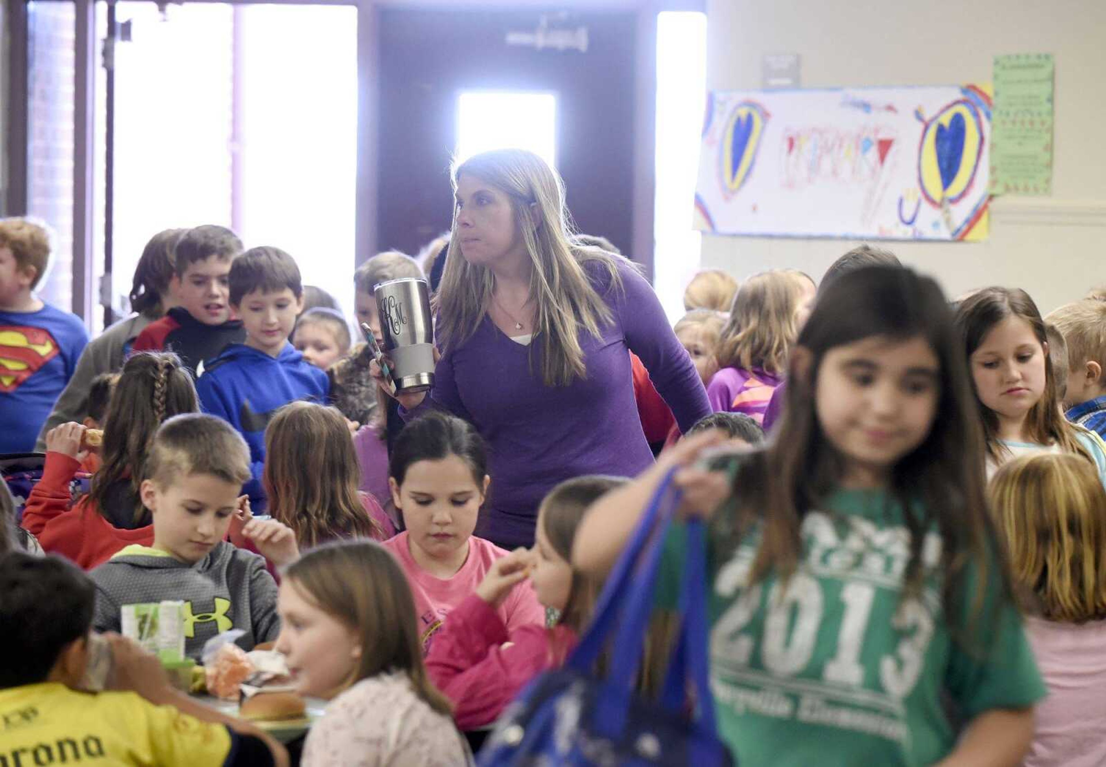 Students and faculty pack into the cafeteria Wednesday at Perryville Elementary School.