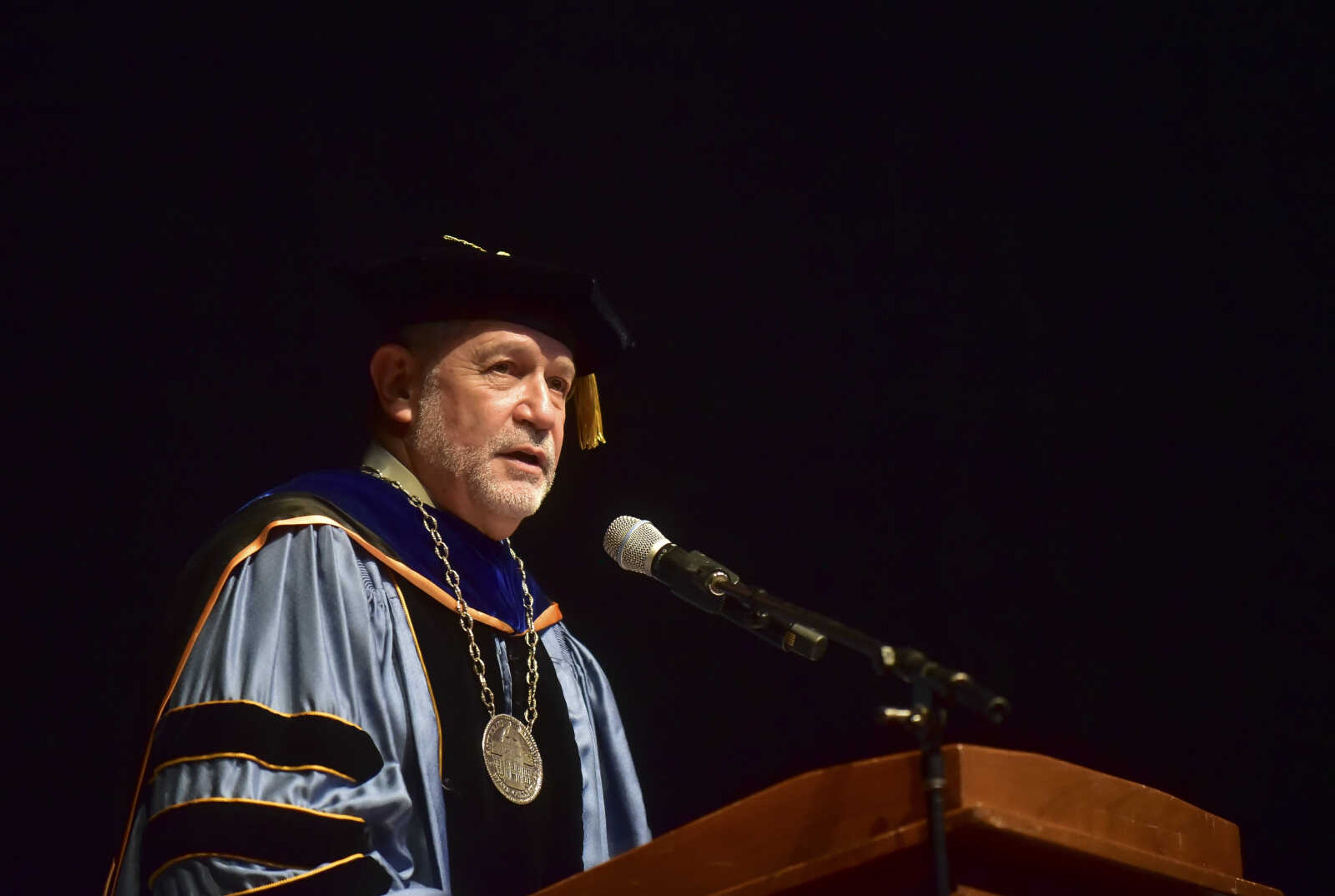 ANDREW J. WHITAKER ~ awhitaker@semissourian.com
President Dr. Carlos Vargas speaks during Southeast Missouri State University graduation Saturday, Dec. 17, 2016 at the Show Me Center in Cape Girardeau.