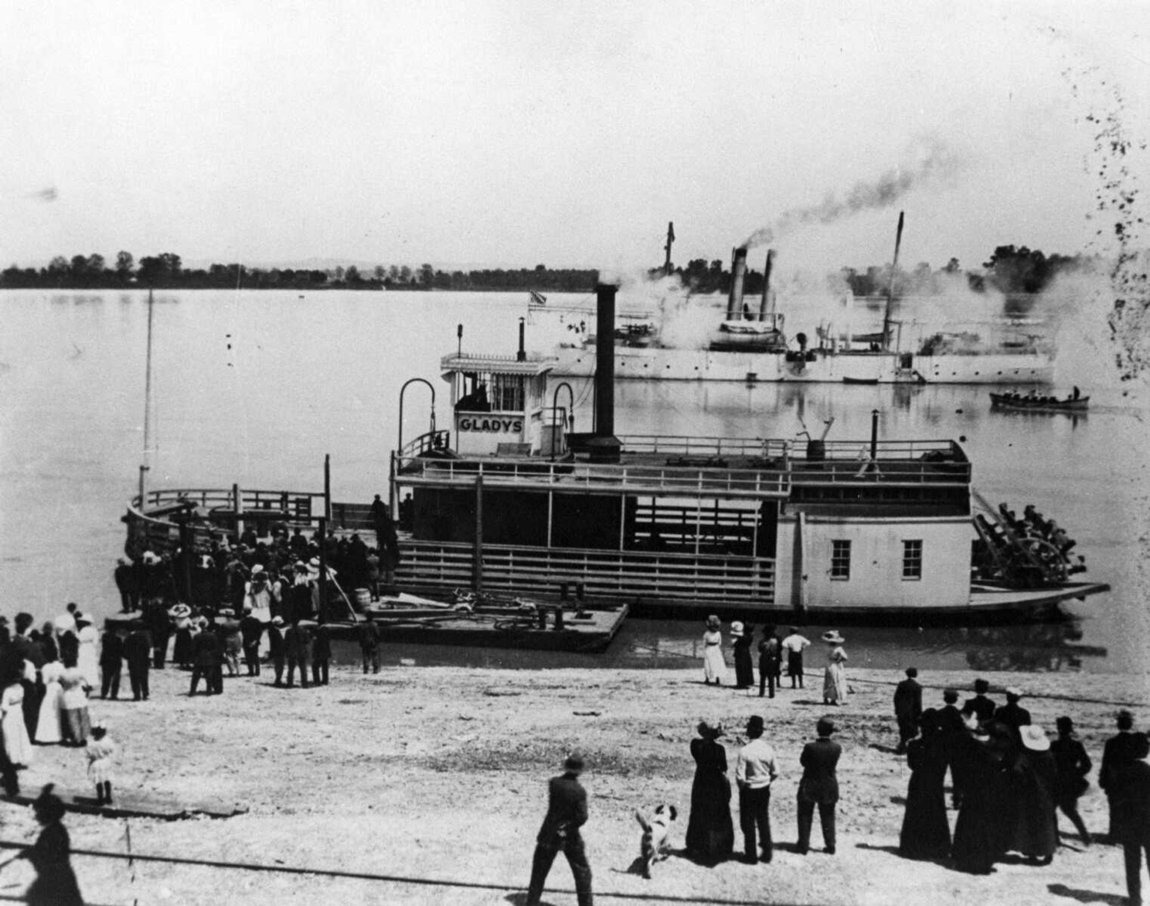 The ferryboat "Gladys" was owned by Capt. A.C. Jaynes, who moved to Cape Girardeau from Bird's Point. "The Gladys" was built in Indiana in 1911 and was named for his daughter.