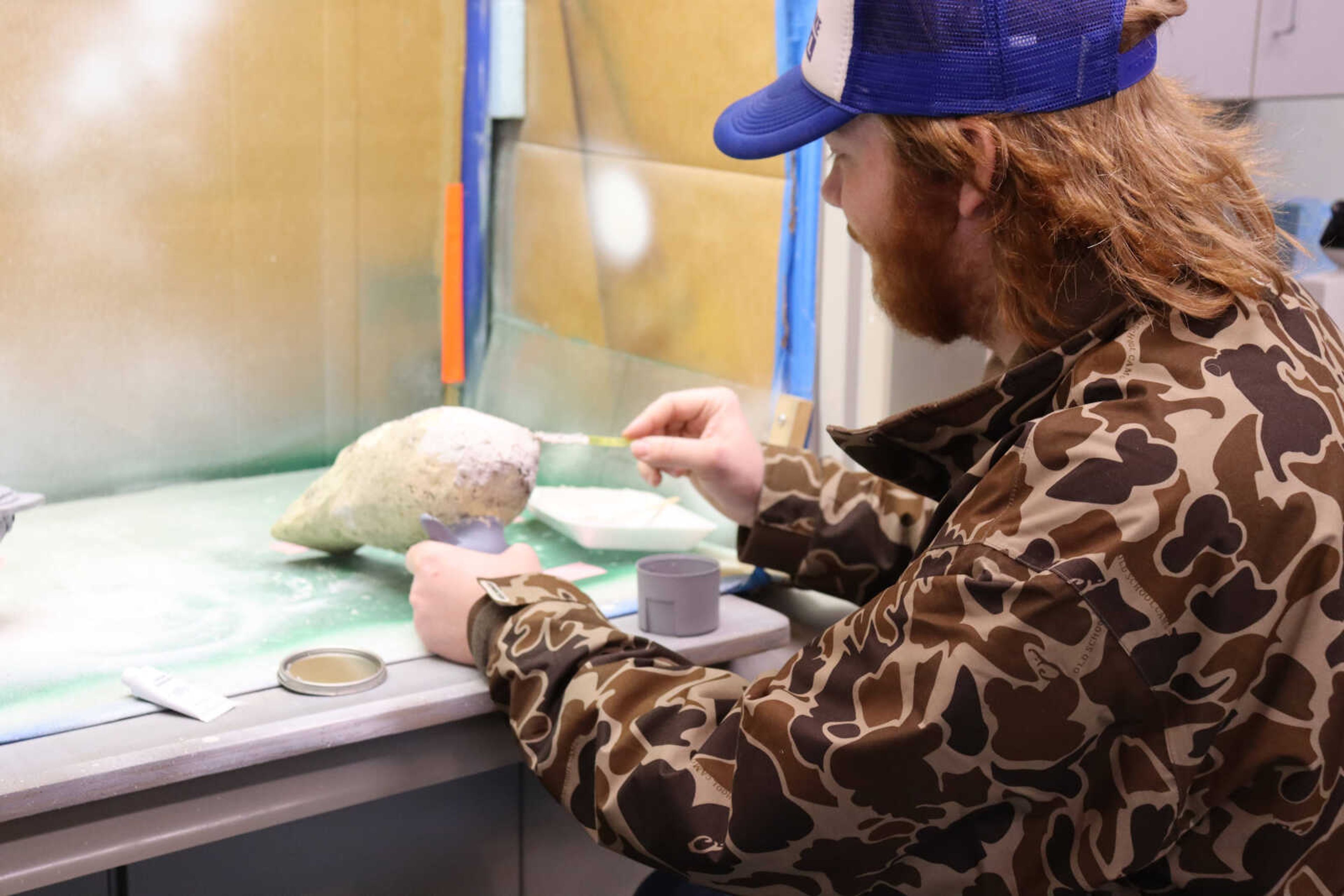 Dylan Moore adding filler to his decoy.