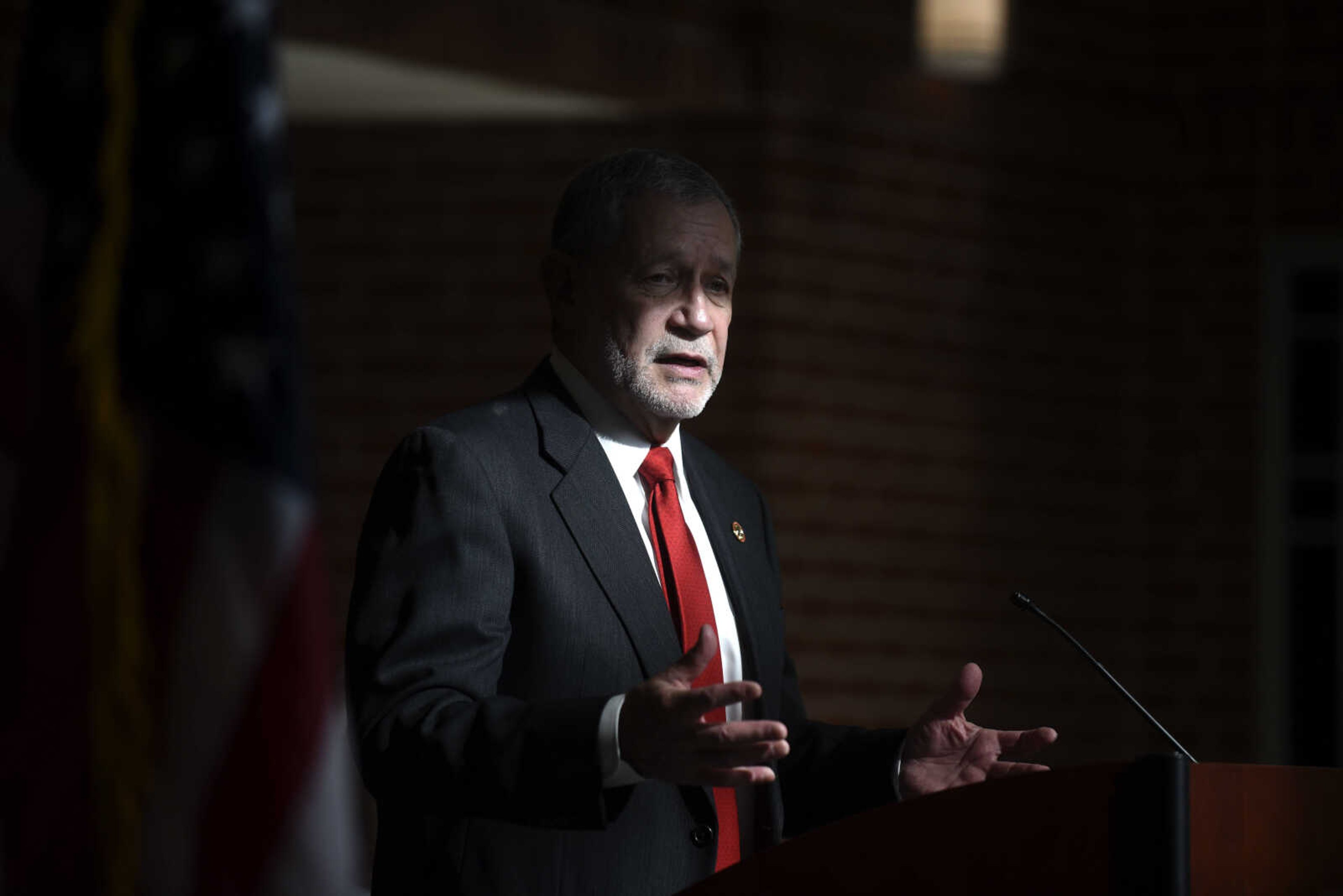 Southeast Missouri State University president Carlos Vargas-Aburto speaks at the United States District Court Eastern District of Missouri Southeastern Division's naturalization ceremony on Friday, April 6, 2018, at the Rush Hudson Limbaugh, Jr., United States Courthouse in Cape Girardeau.