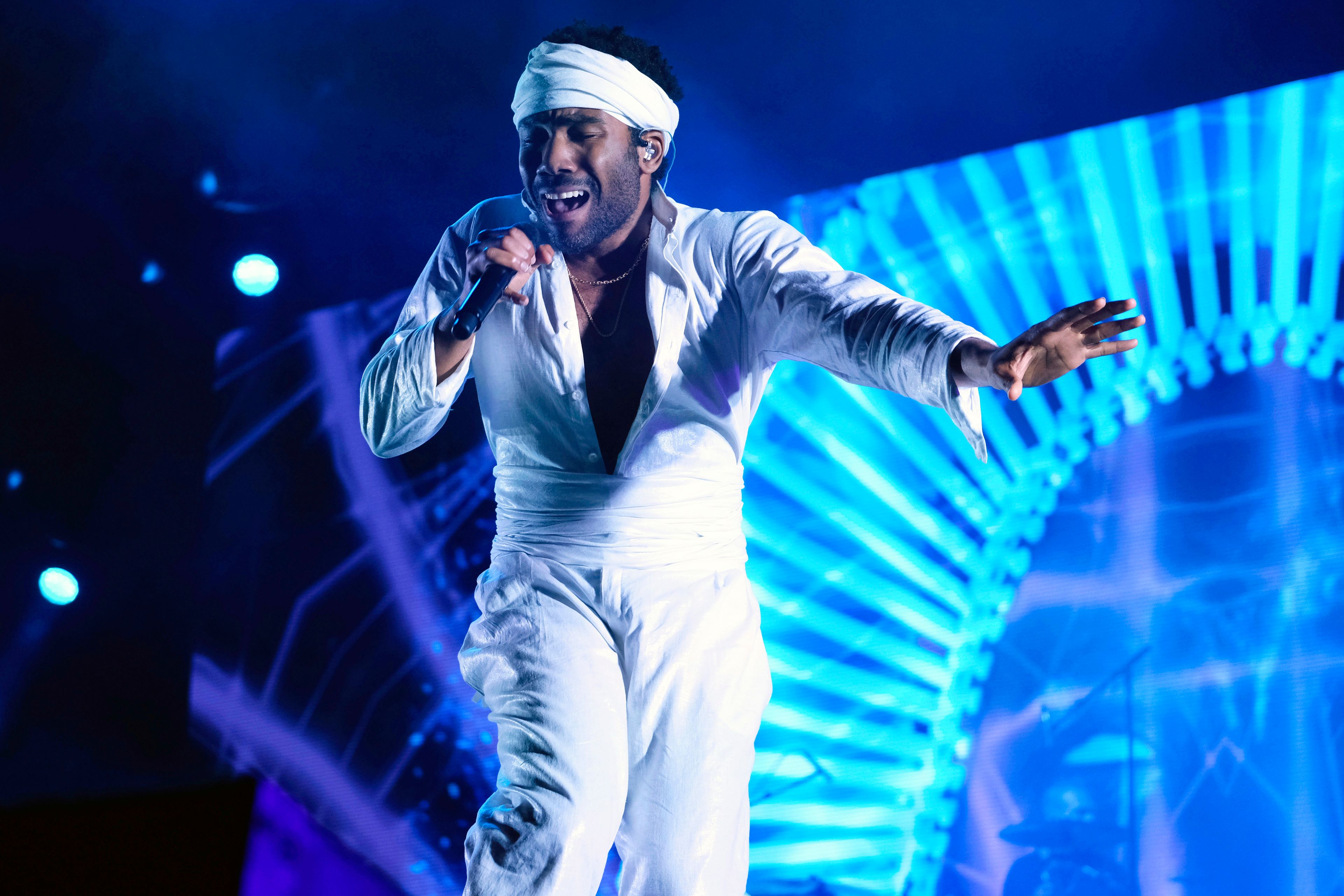 FILE - Donald Glover, who goes by the stage name Childish Gambino, performs at the Governors Ball Music Festival in New York on June 3, 2017. (Photo by Charles Sykes/Invision/AP, File)